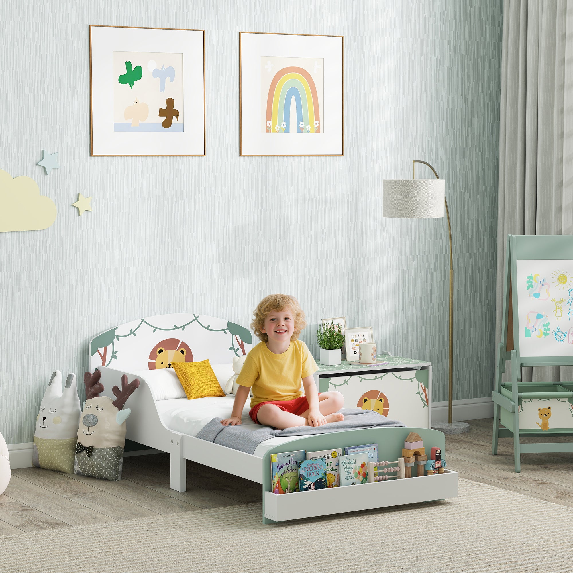 Low Kids Bed Frame with Lion Headboard
