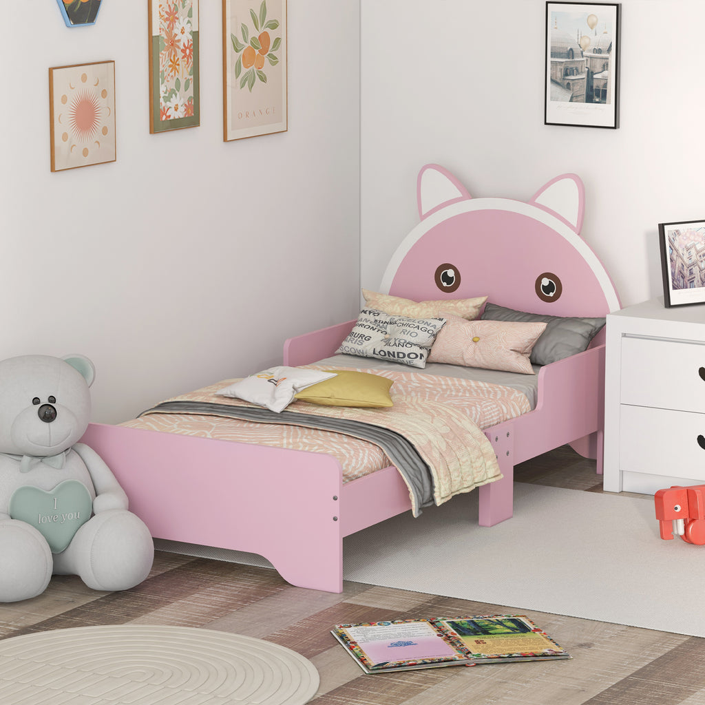 Low Kids Bed Frame with Pink Cat Headboard