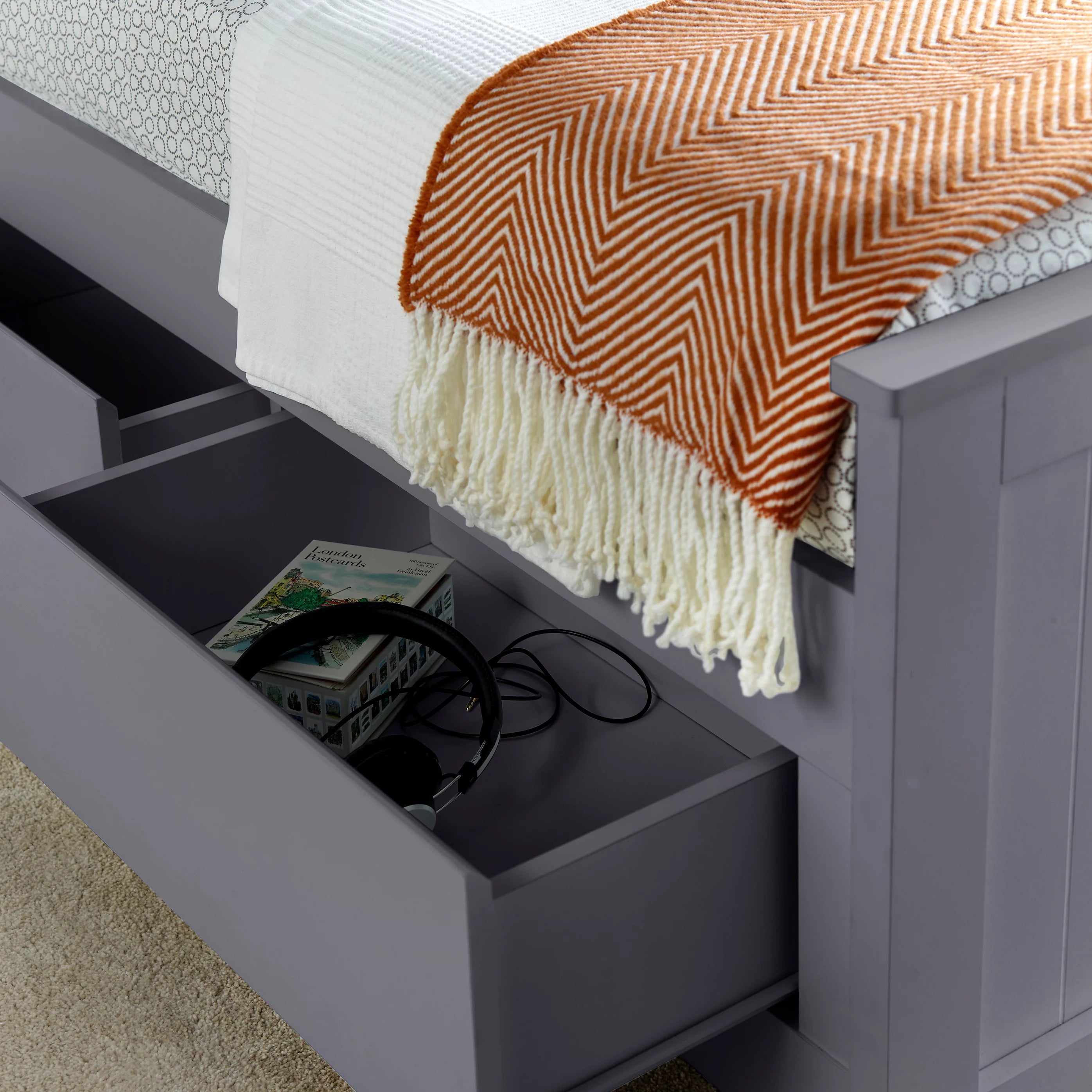 Enzo Grey Wooden 3 Drawer Bookcase Storage Bed Frame - 3ft Single