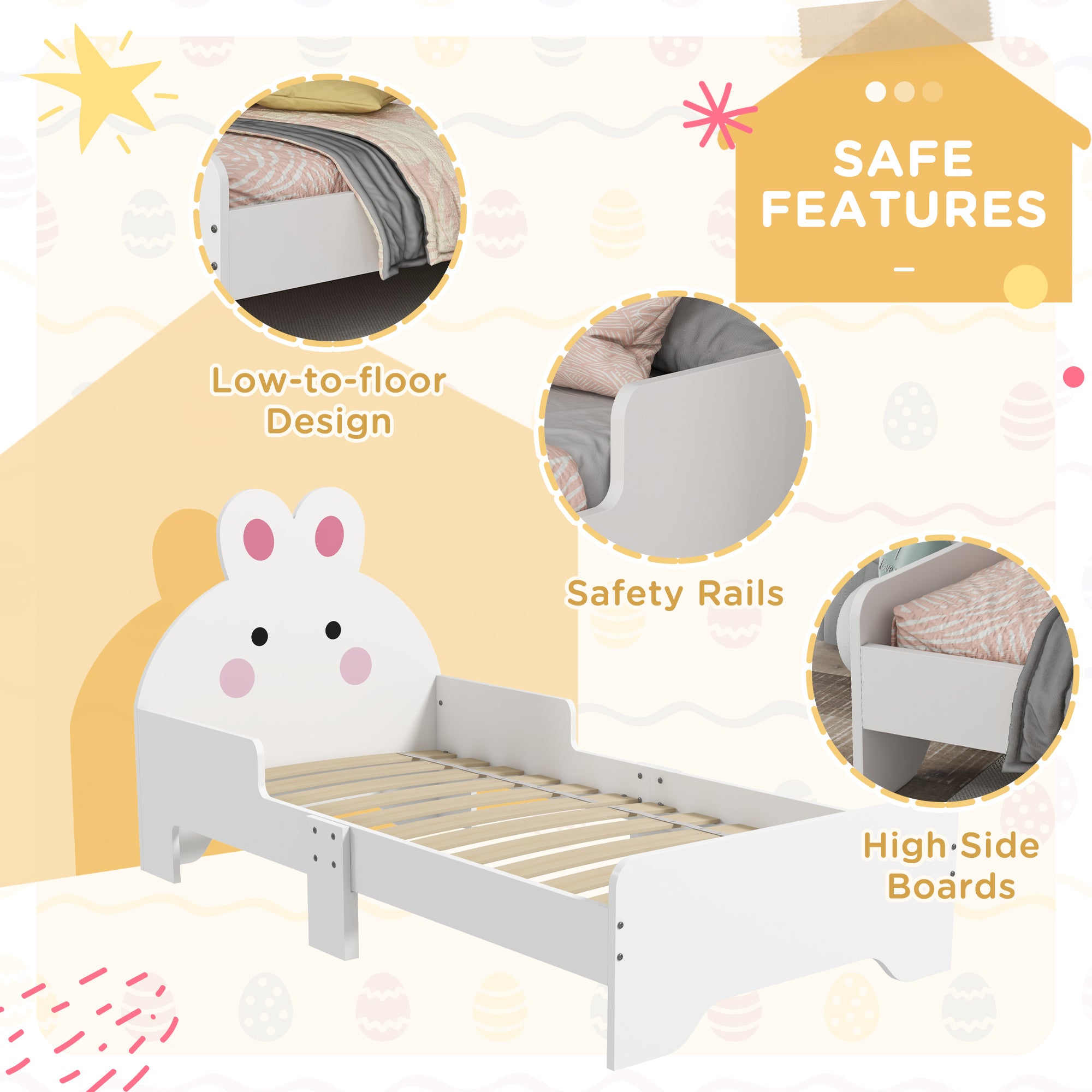 Low Kids Bed Frame with White Bunny Headboard