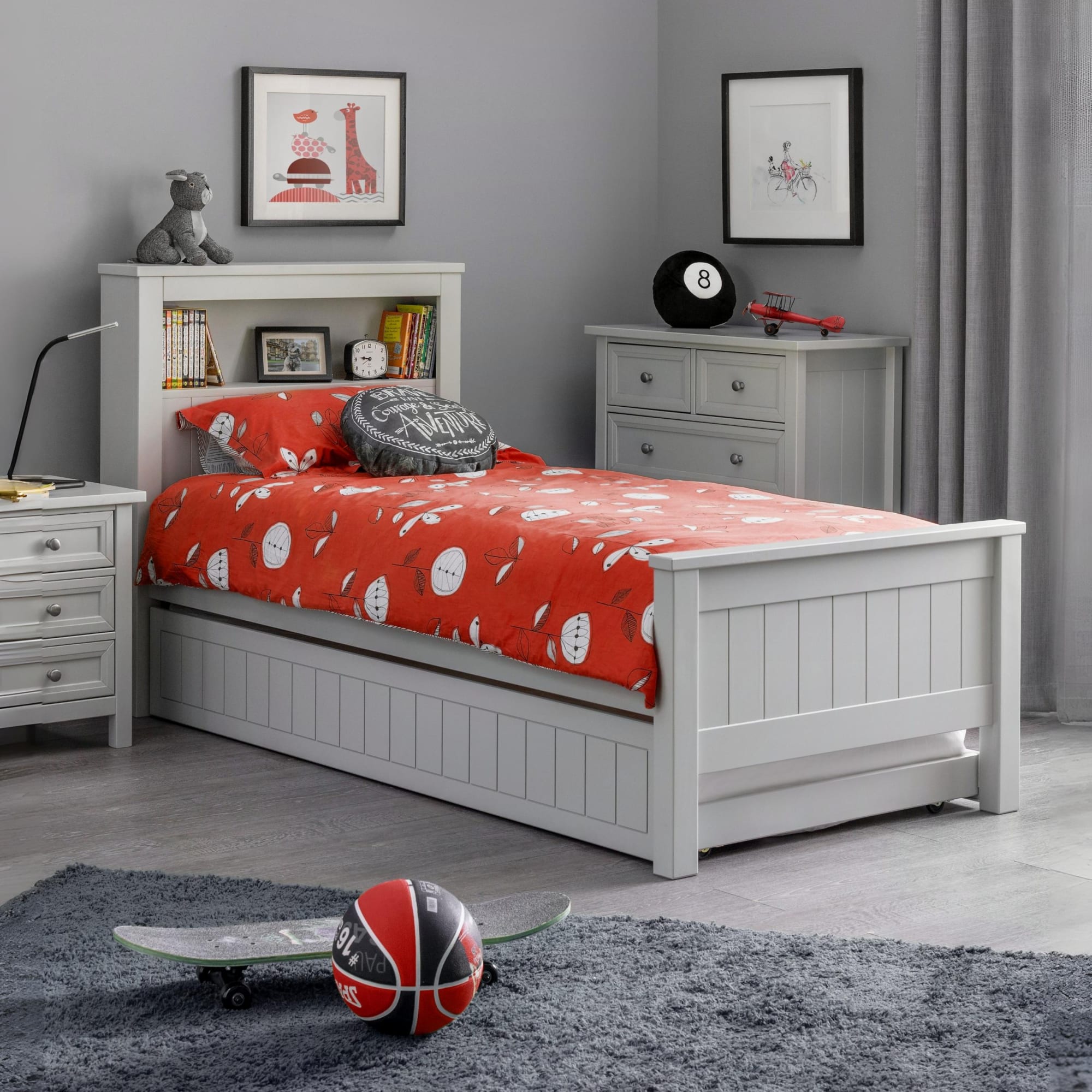 Harvey 3ft Single Bookcase Bed Frame with Underbed – Dove Grey