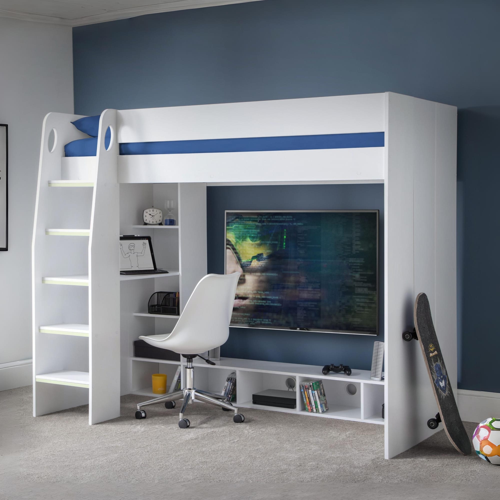 Nebula Gaming Bed With Desk - White
