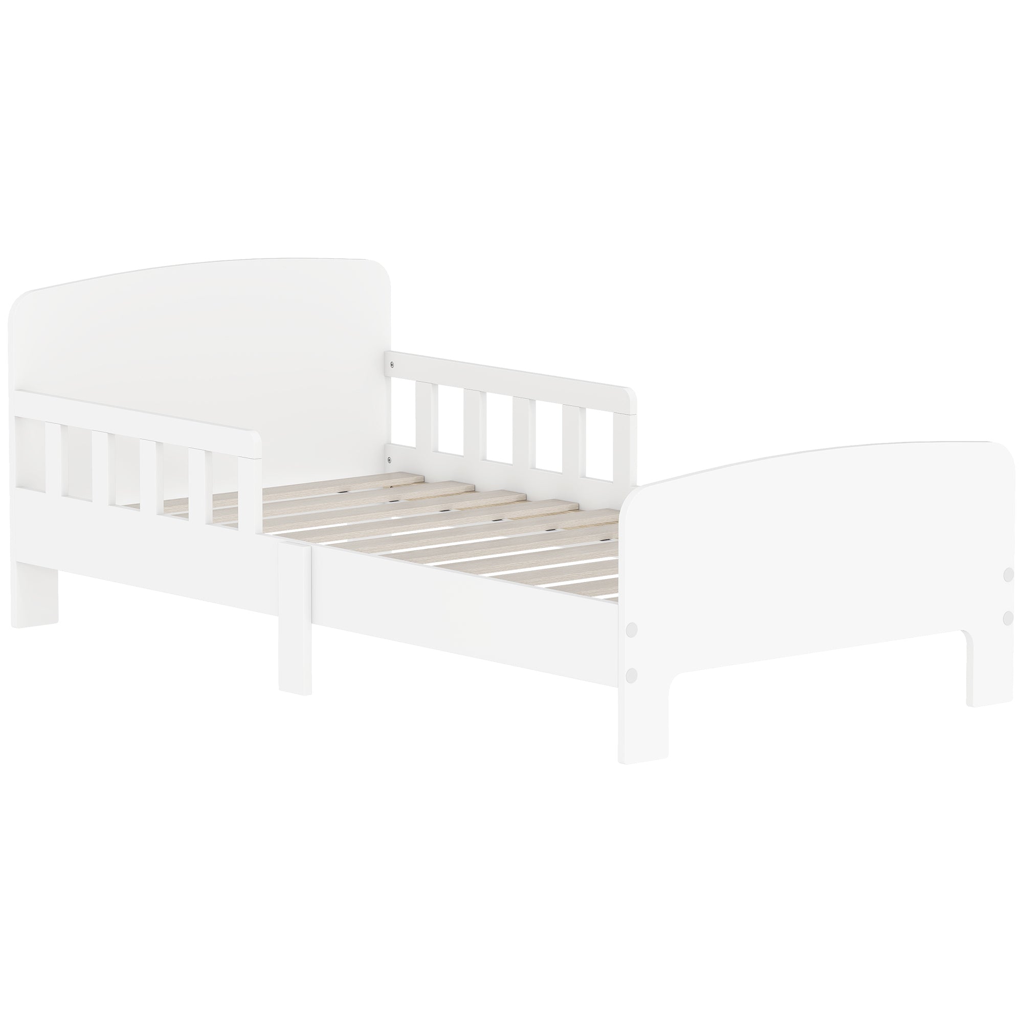 Low Kids White Bed Frame with Guard Rails