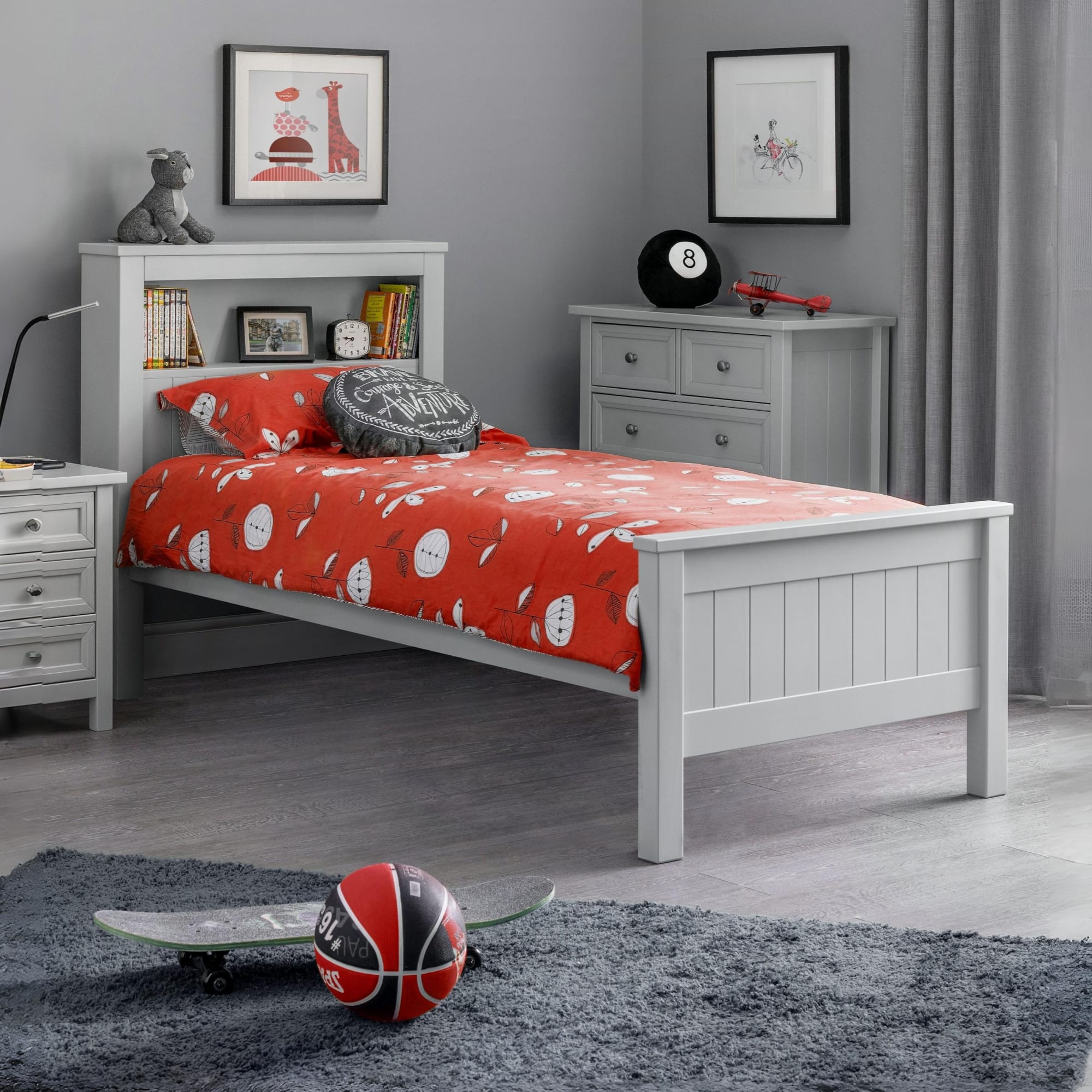 Harvey 3ft Single Bookcase Bed Frame – Dove Grey