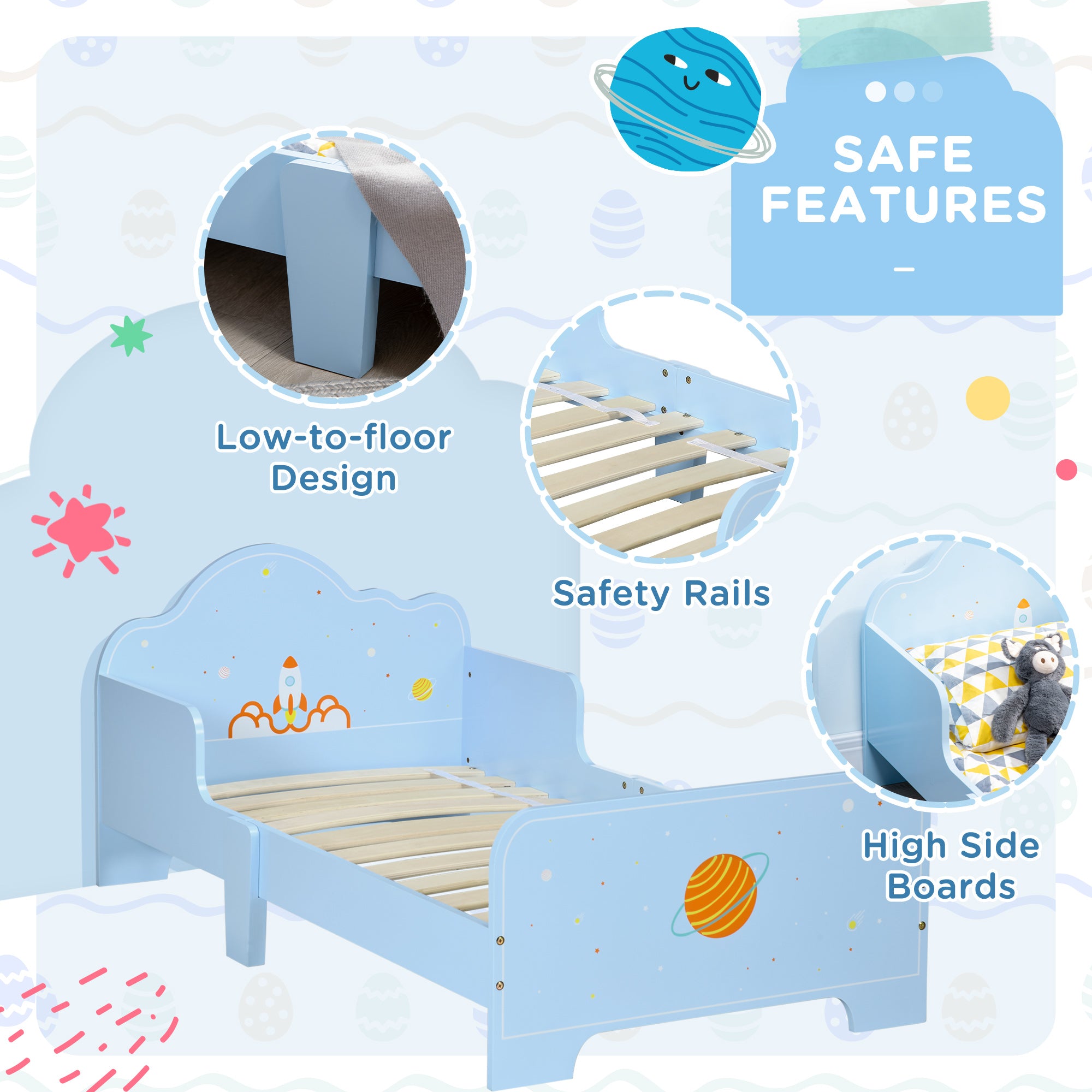 Low Kids Bed Frame with Space Headboard