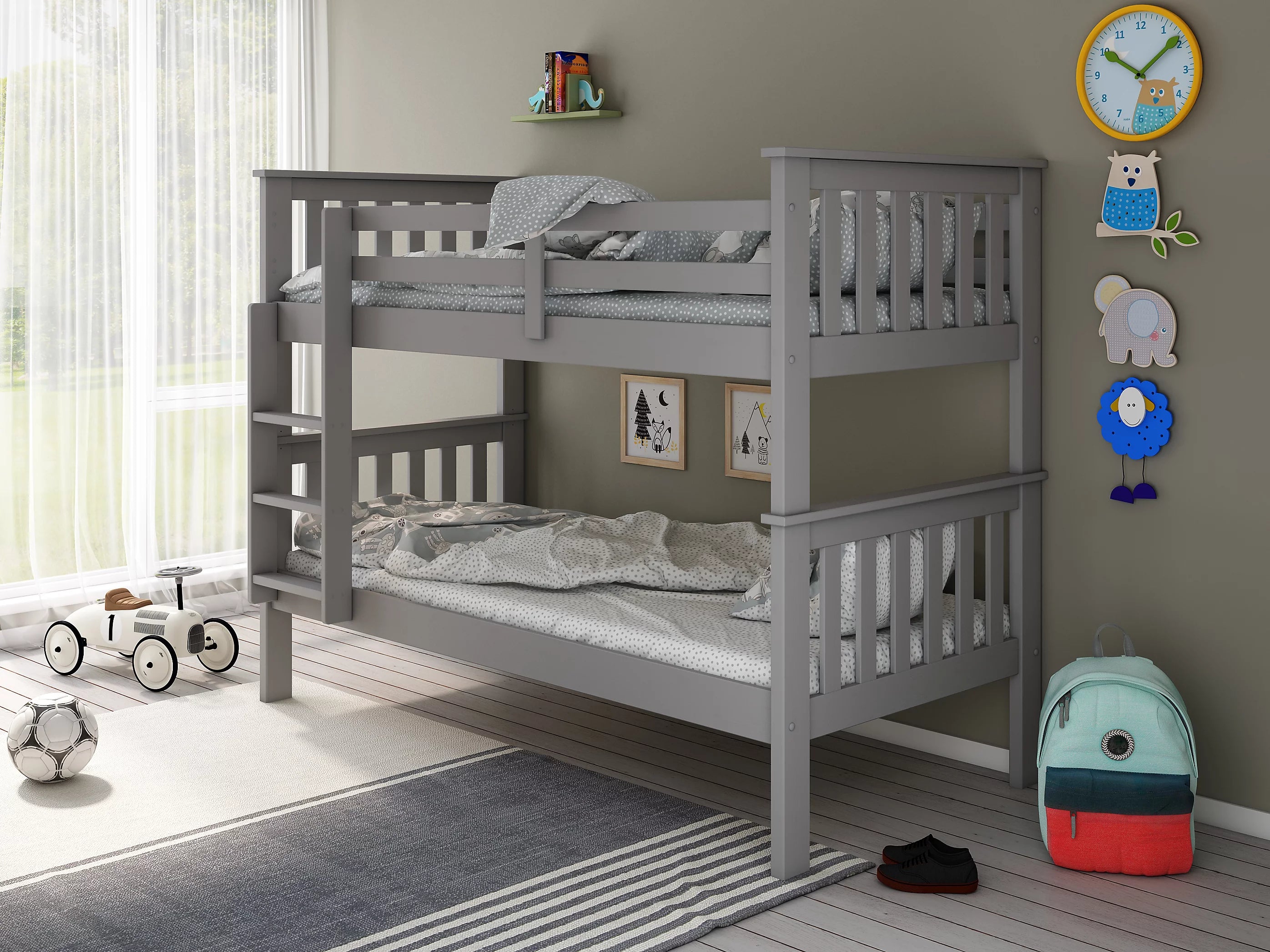 Grey Wooden Bunk Bed - 3ft Single | Carra