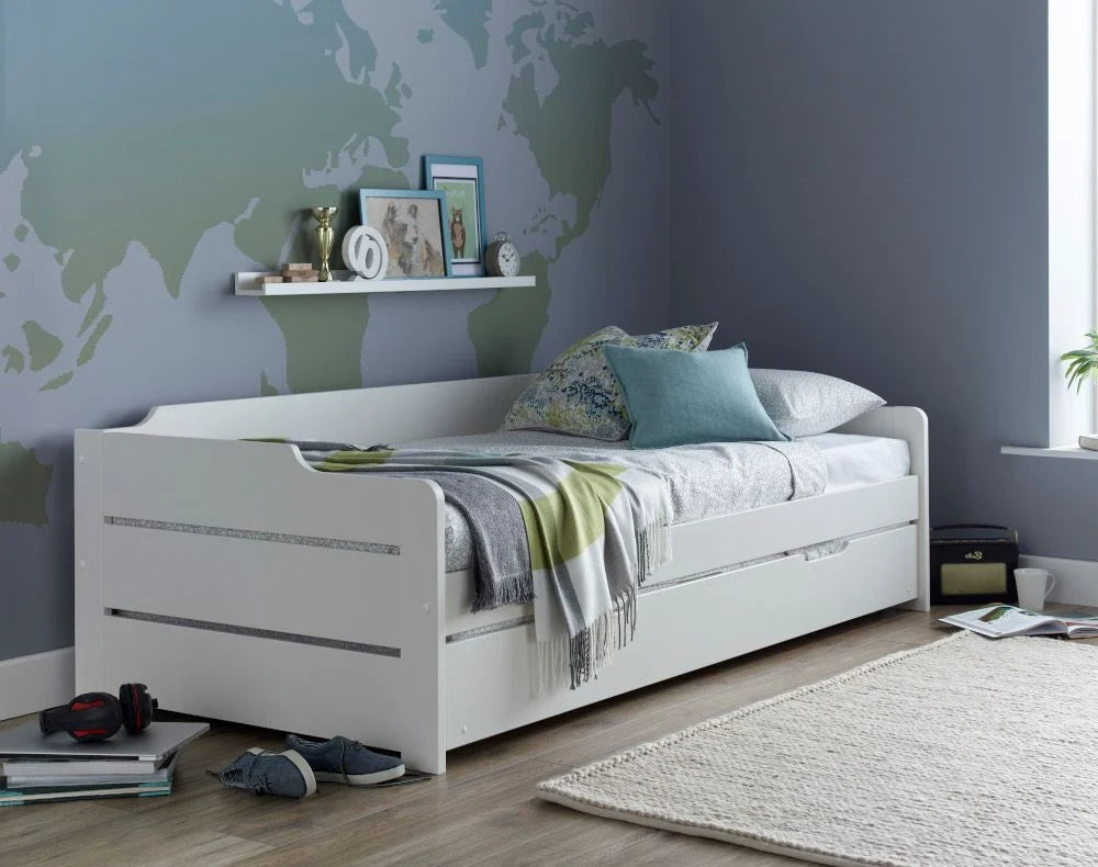 White Wooden Day Bed with Guest Bed Trundle - 3ft Single | Copella