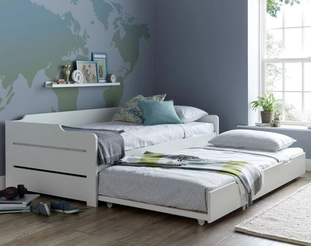 White Wooden Day Bed with Guest Bed Trundle - 3ft Single | Copella