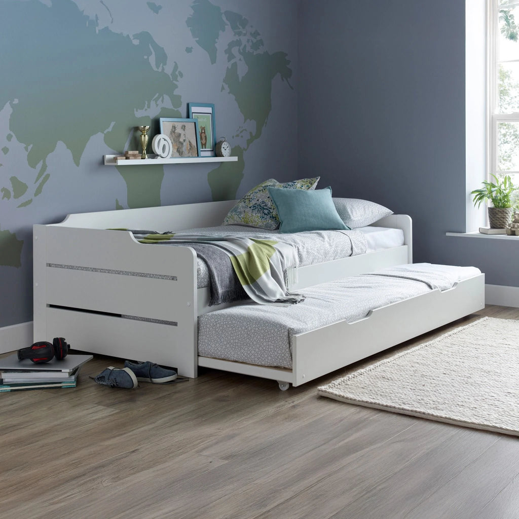 White Wooden Day Bed with Guest Bed Trundle - 3ft Single | Copella
