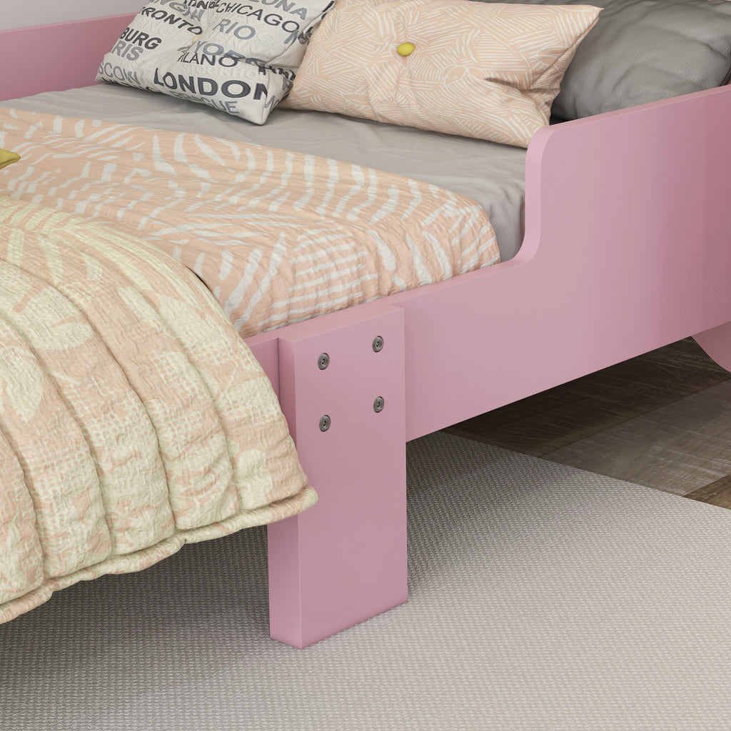 Low Kids Bed Frame with Pink Cat Headboard