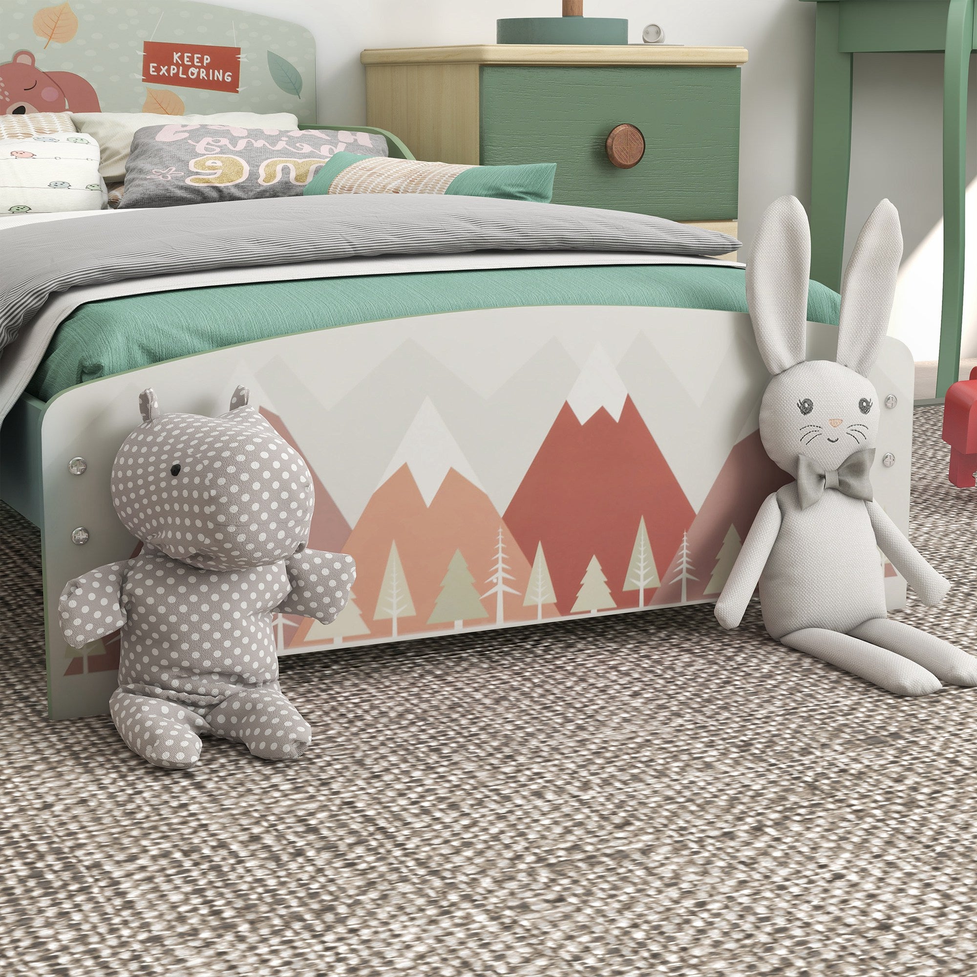 Low Kids Bed Frame with Bear Headboard