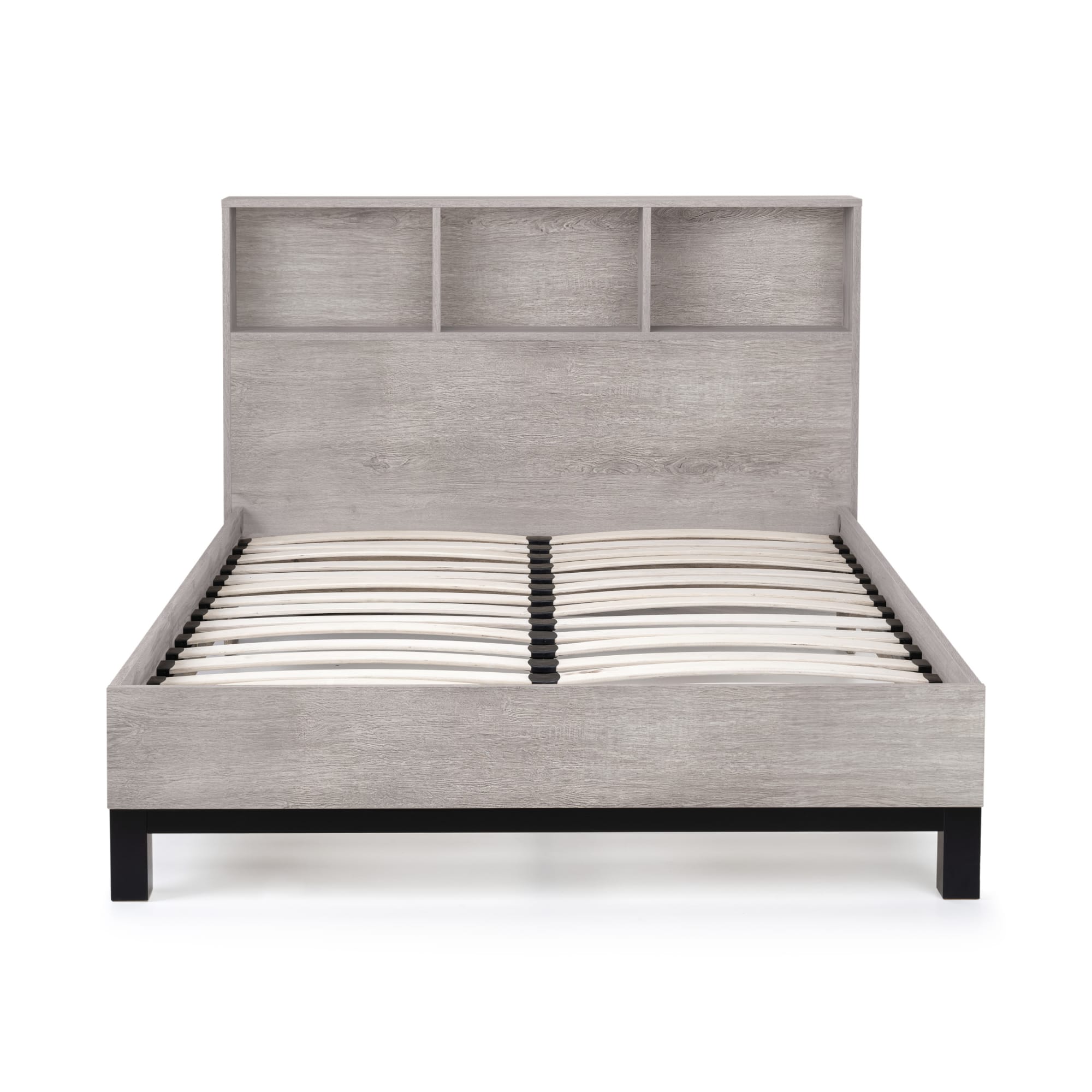 Bali Bookcase Headboard Bed 135cm - Grey Oak