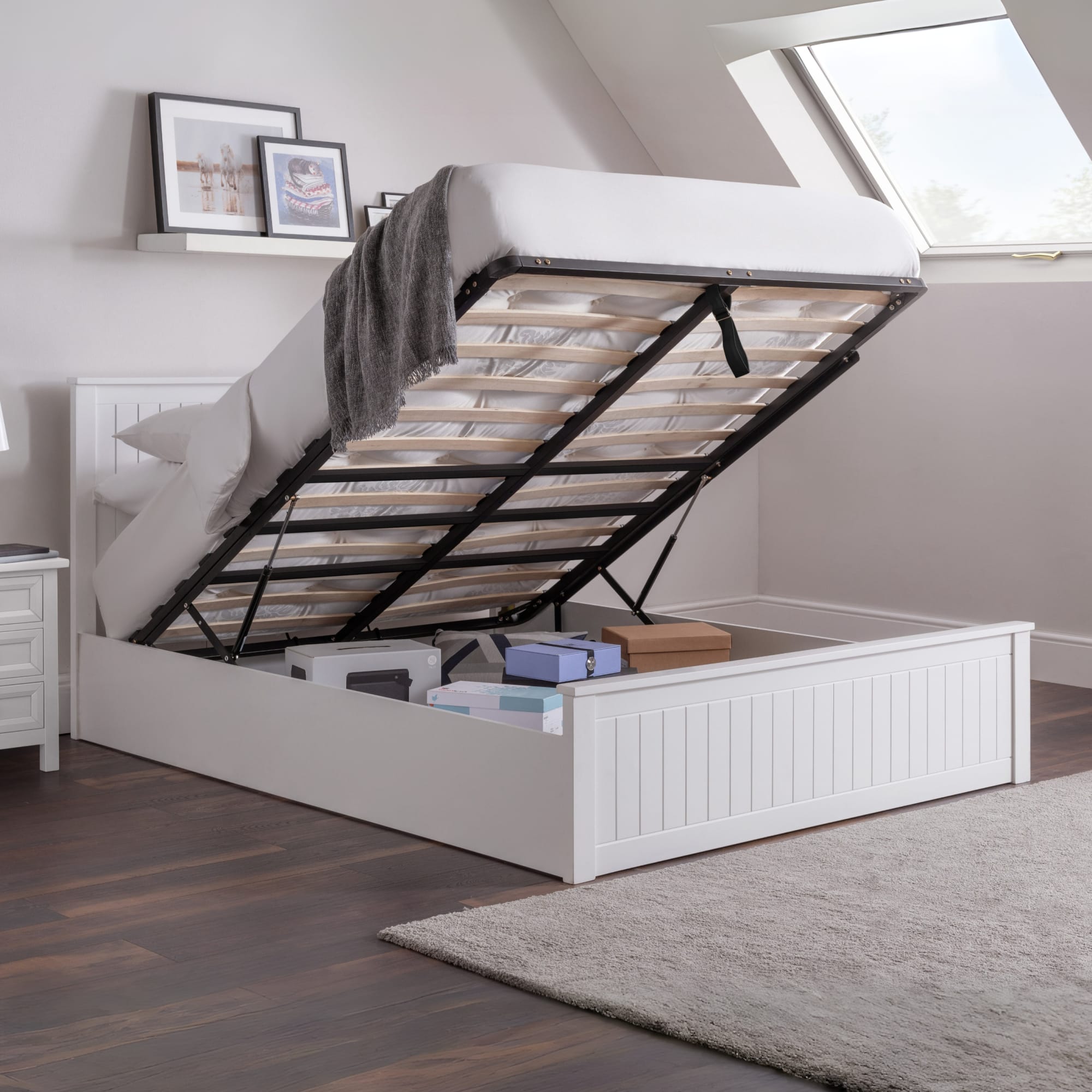 Maine Ottoman Storage 135cm Double Bed - Surf White