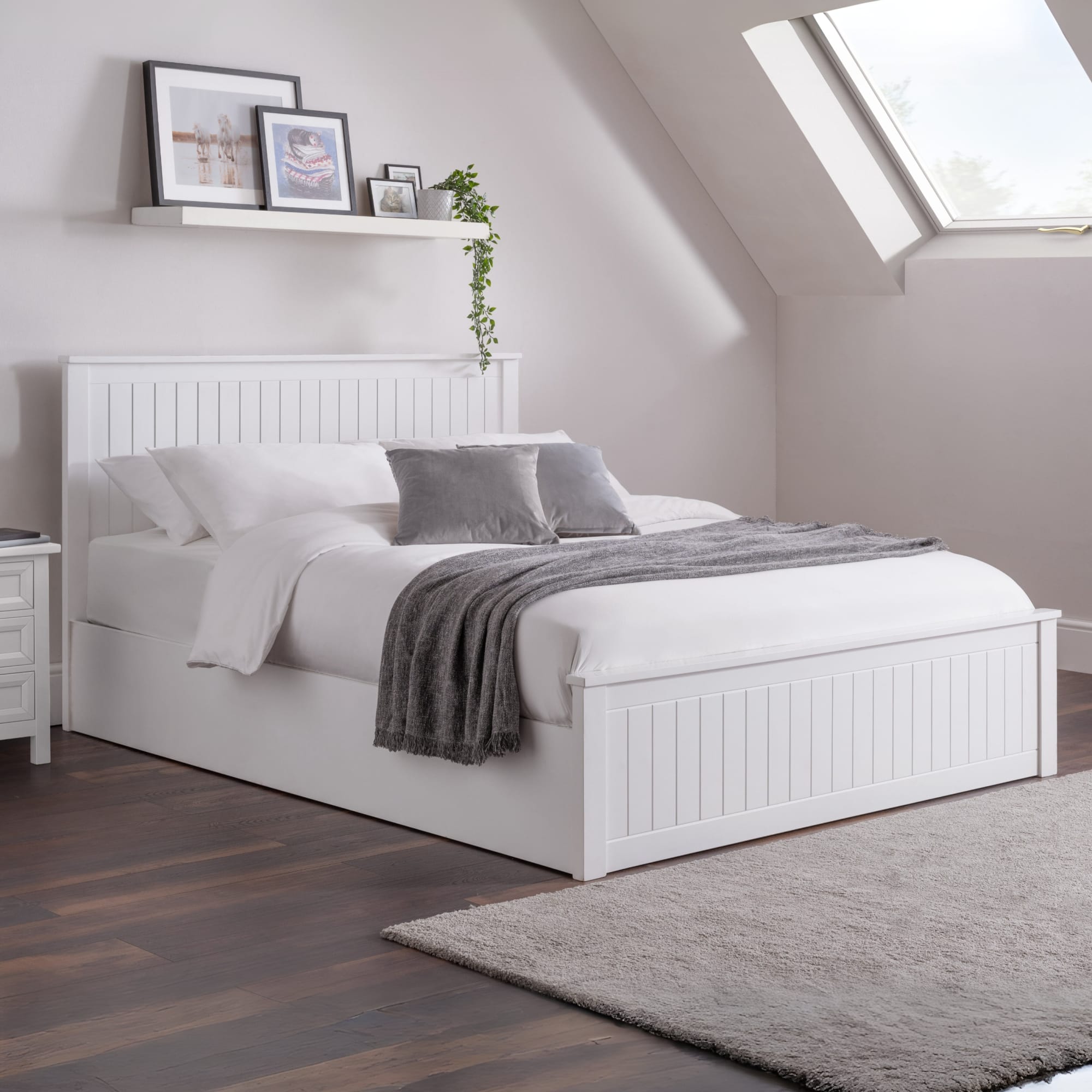 Maine Ottoman Storage 135cm Double Bed - Surf White