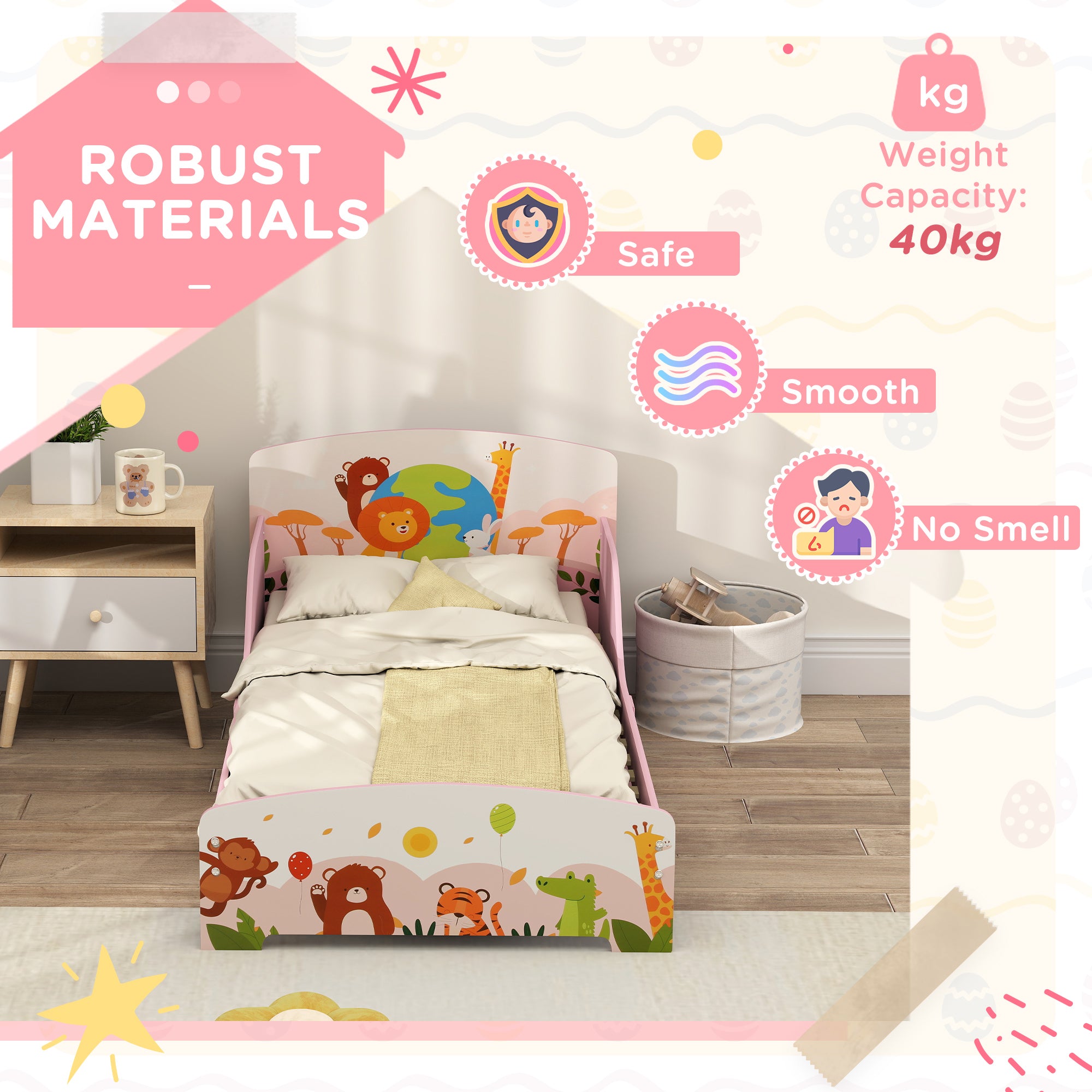 Low Kids Bed Frame with Animal Headboard
