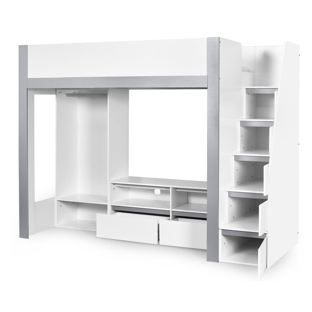 Gaia 90cm Single Highsleeper TV Bed - White and Silver