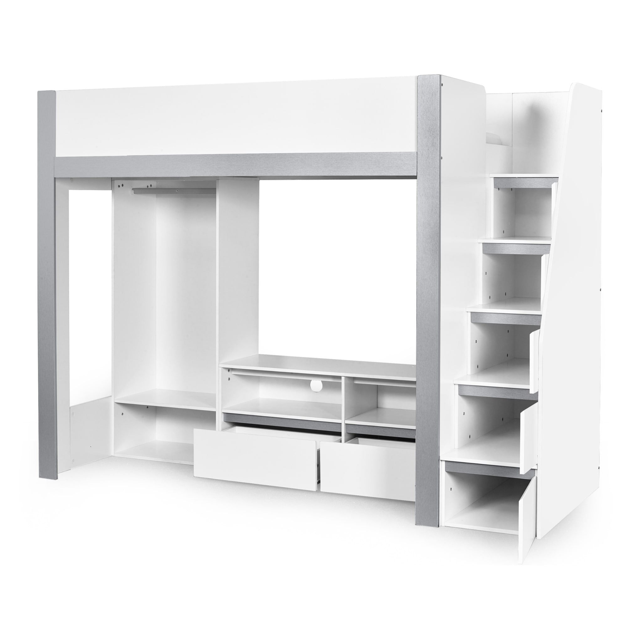 Gaia 90cm Single Highsleeper TV Bed - White and Silver