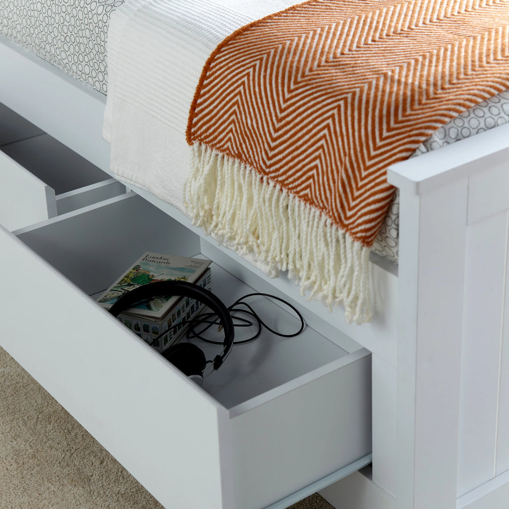 Enzo White Wooden 3 Drawer Bookcase Storage Bed Frame - 3ft Single