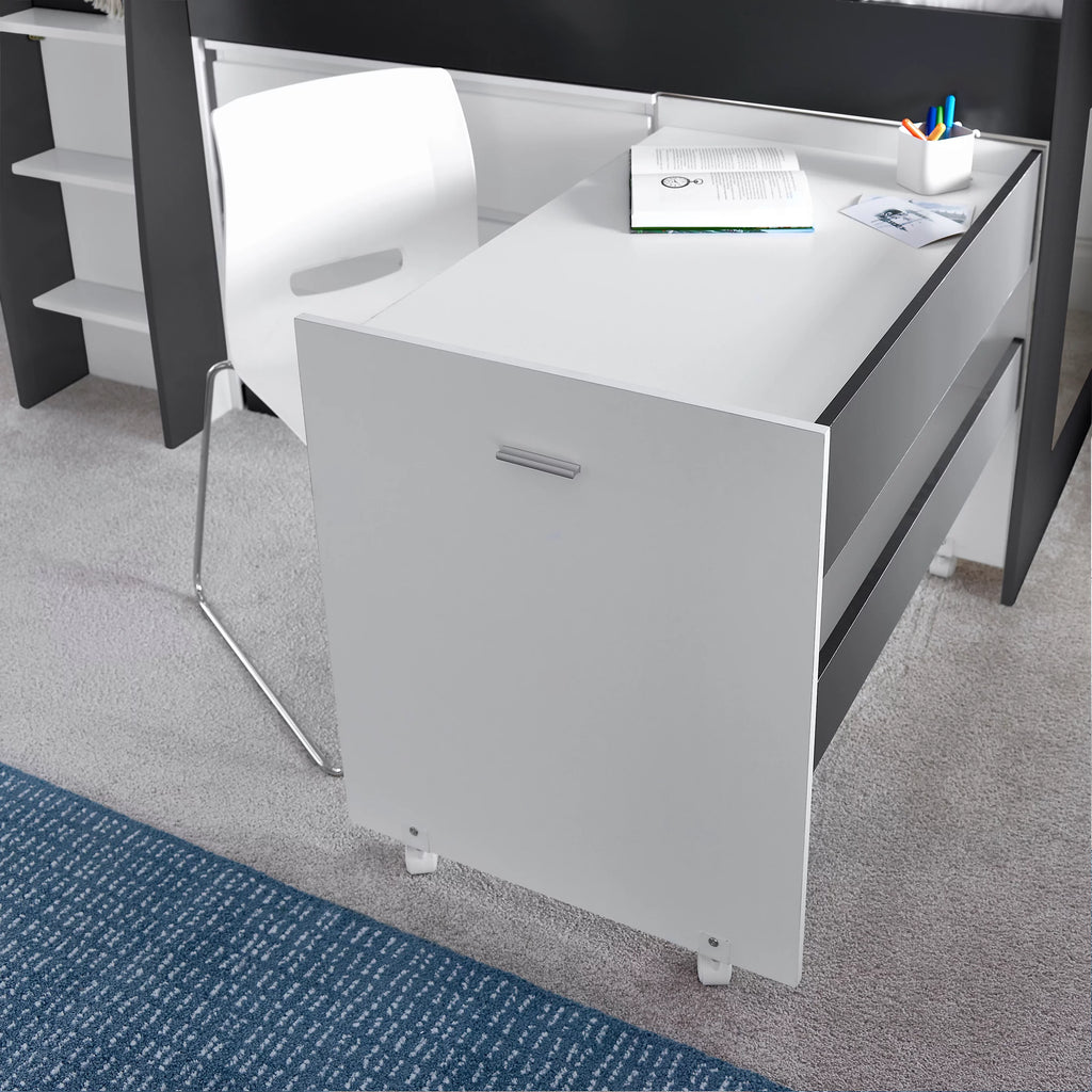 Grey & White Mid Sleeper Bed with Desk - 3ft Single | Ersa