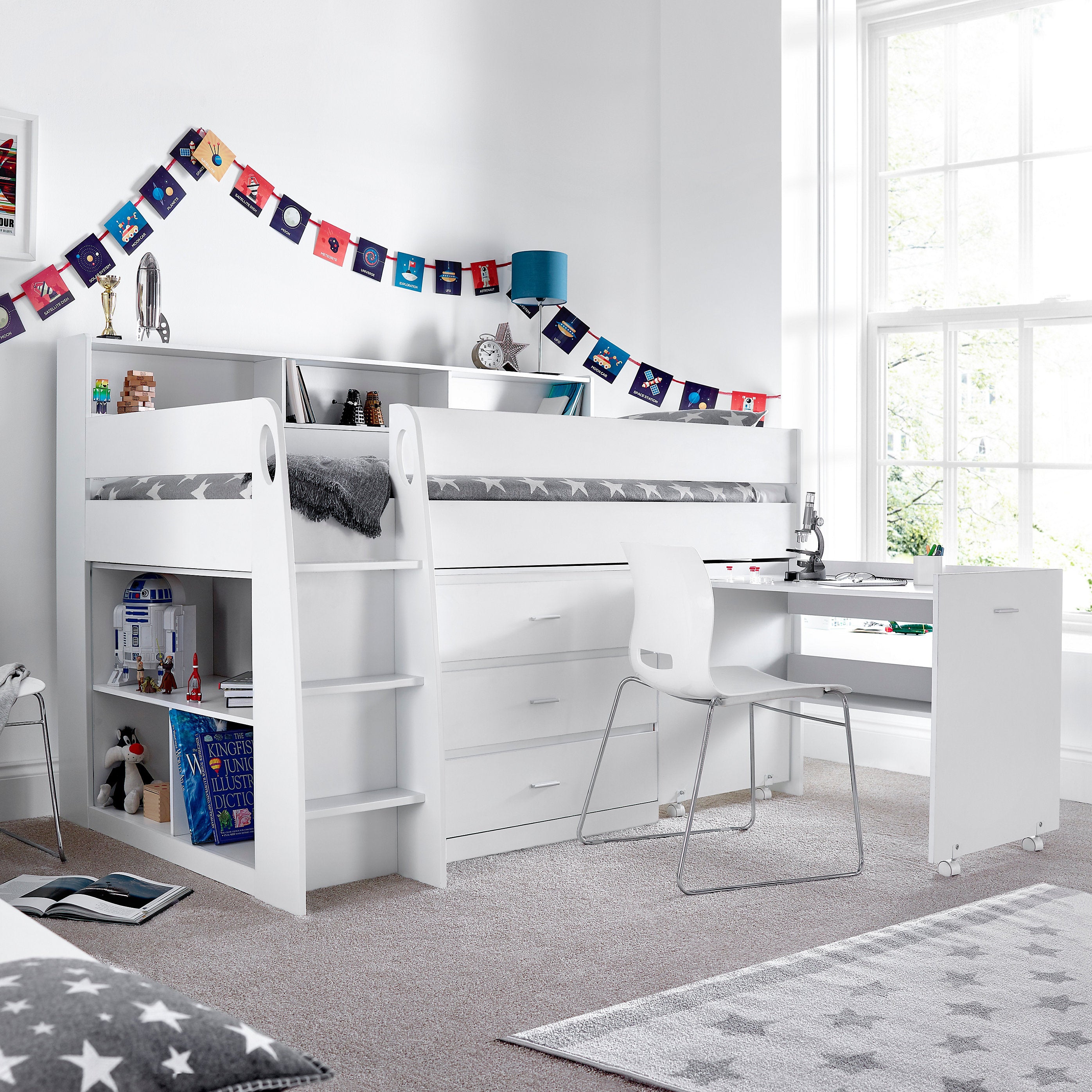 Ersa White Mid Sleeper Bed with Desk - 3ft Single