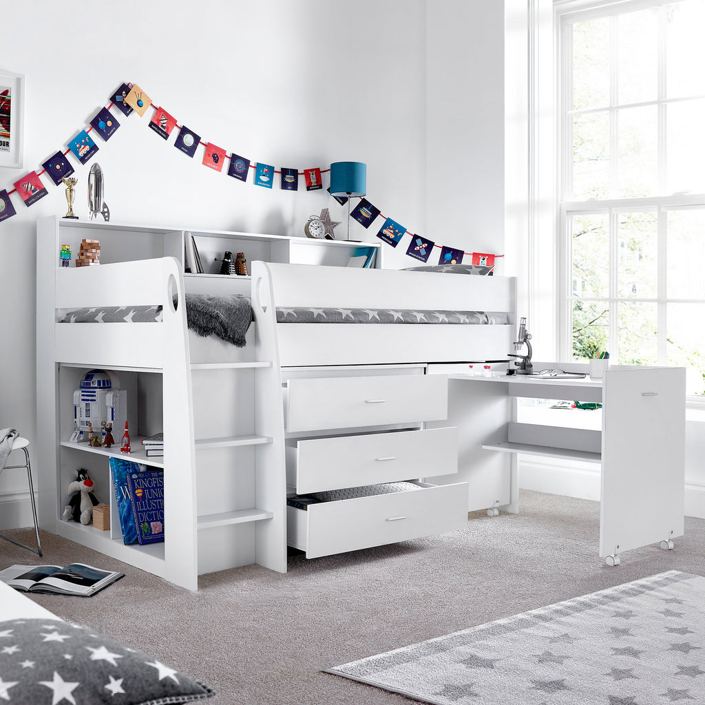 Ersa White Mid Sleeper Bed with Desk - 3ft Single