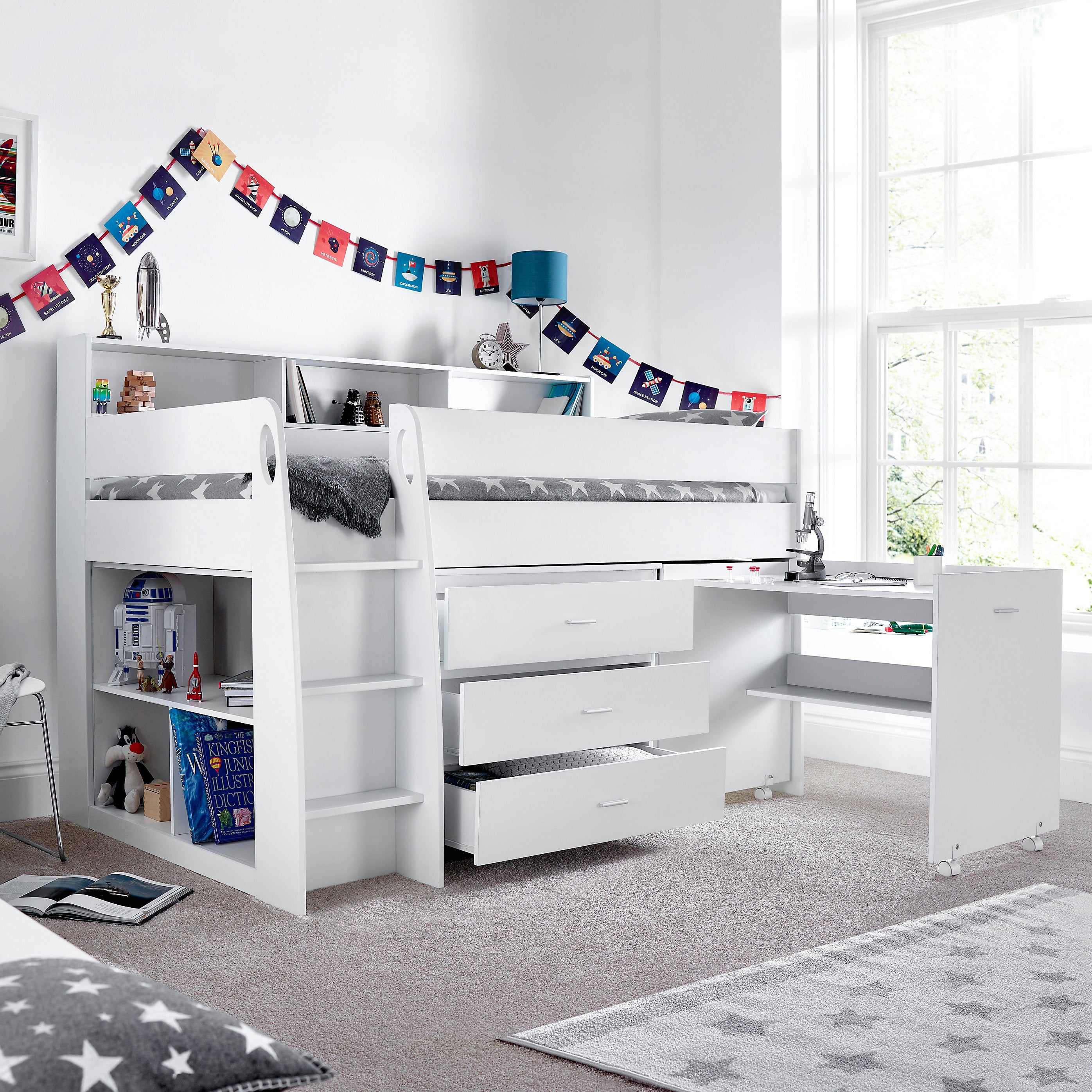 Ersa White Mid Sleeper Bed with Desk - 3ft Single