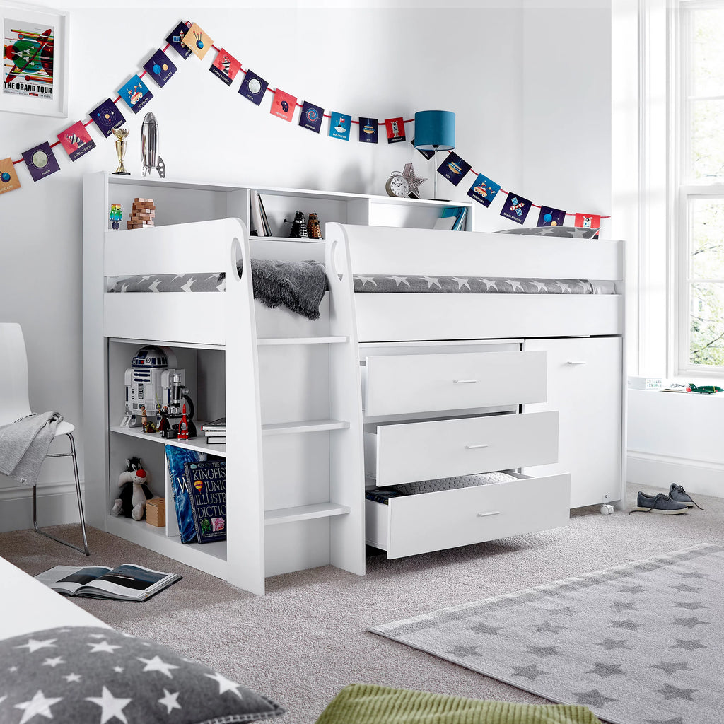 Ersa White Mid Sleeper Bed with Desk - 3ft Single