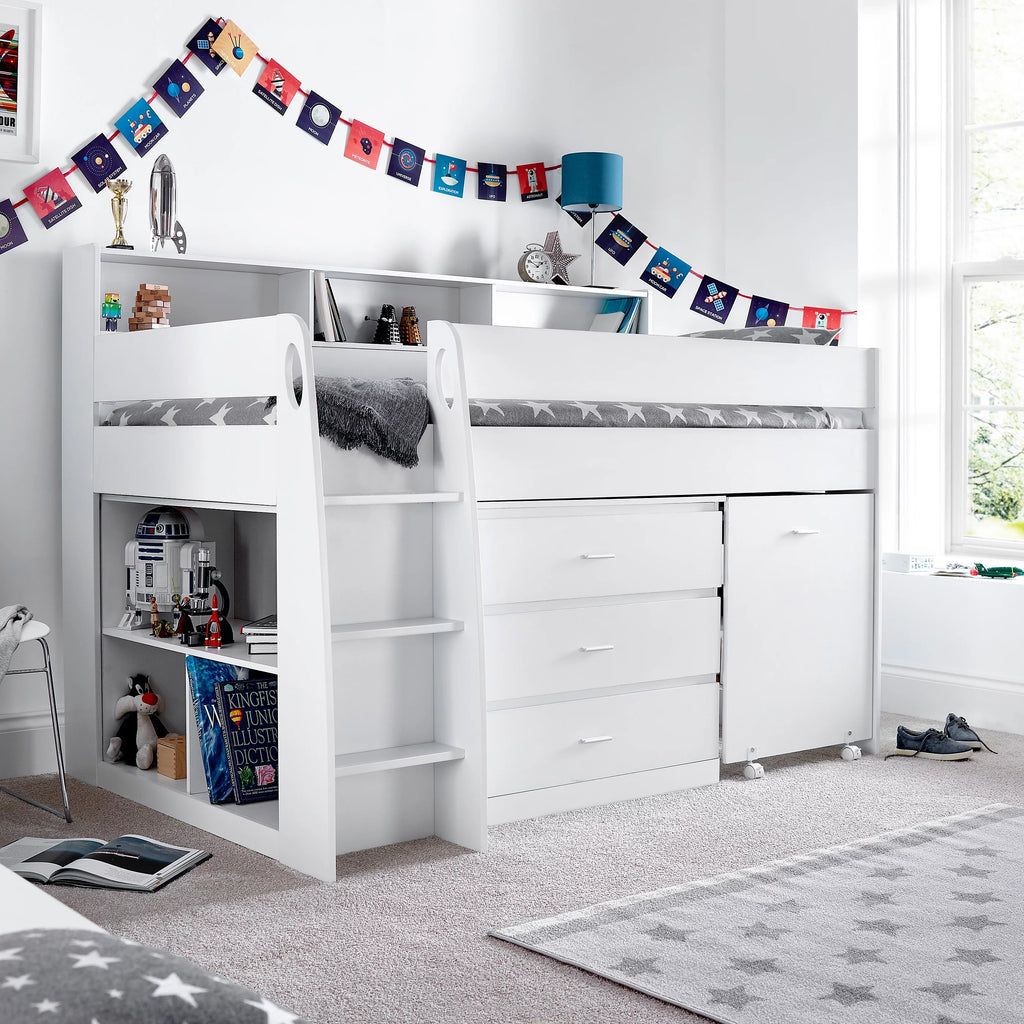Ersa White Mid Sleeper Bed with Desk - 3ft Single