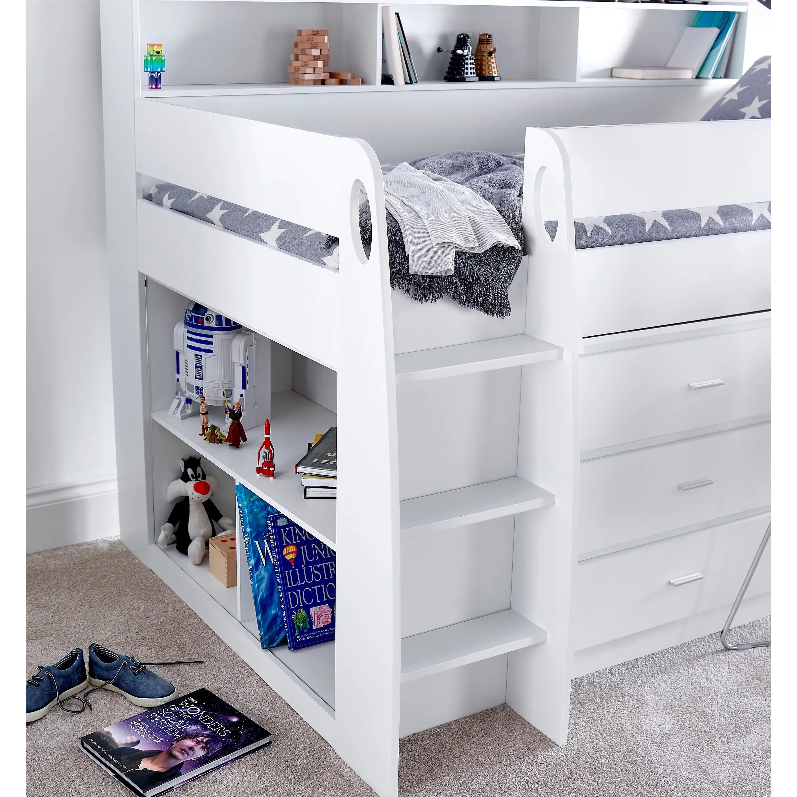 Ersa White Mid Sleeper Bed with Desk - 3ft Single