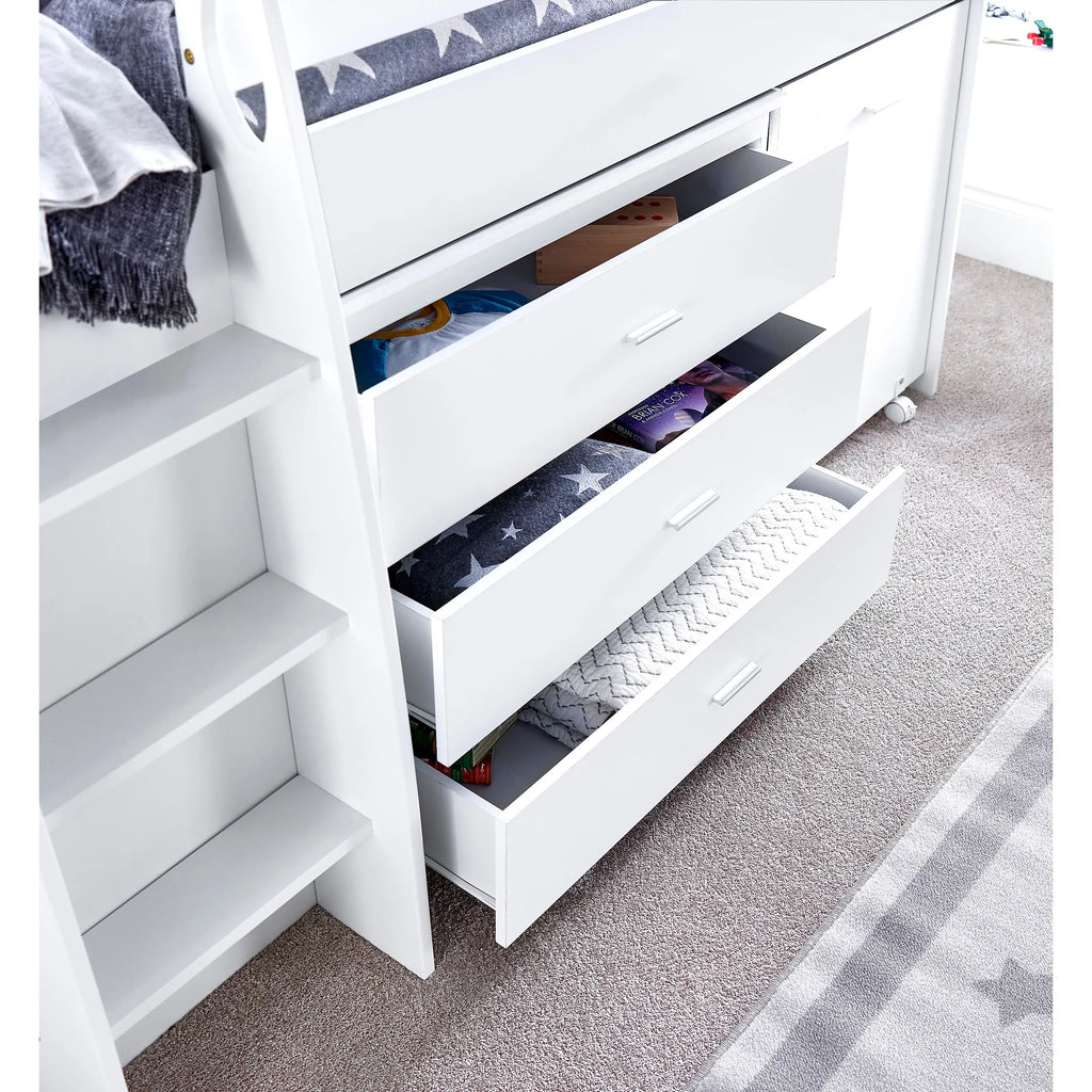 Ersa White Mid Sleeper Bed with Desk - 3ft Single