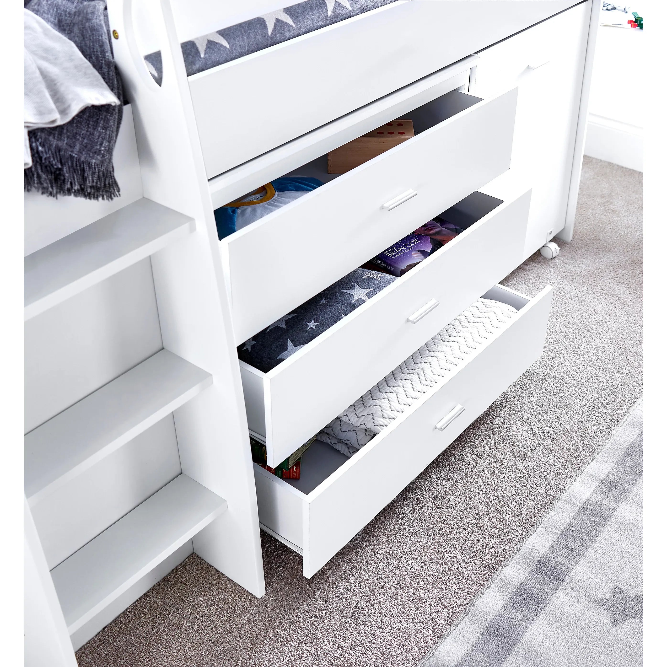 Ersa White Mid Sleeper Bed with Desk - 3ft Single
