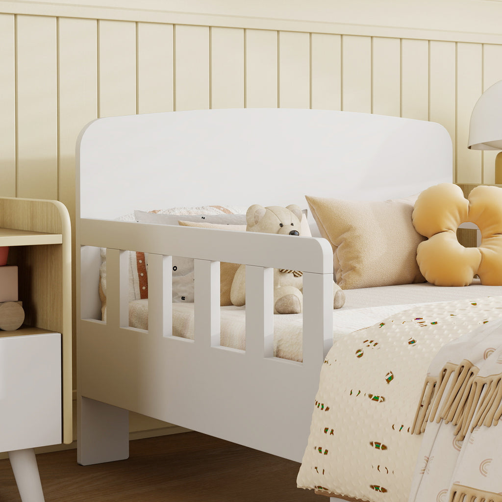 Low Kids White Bed Frame with Guard Rails