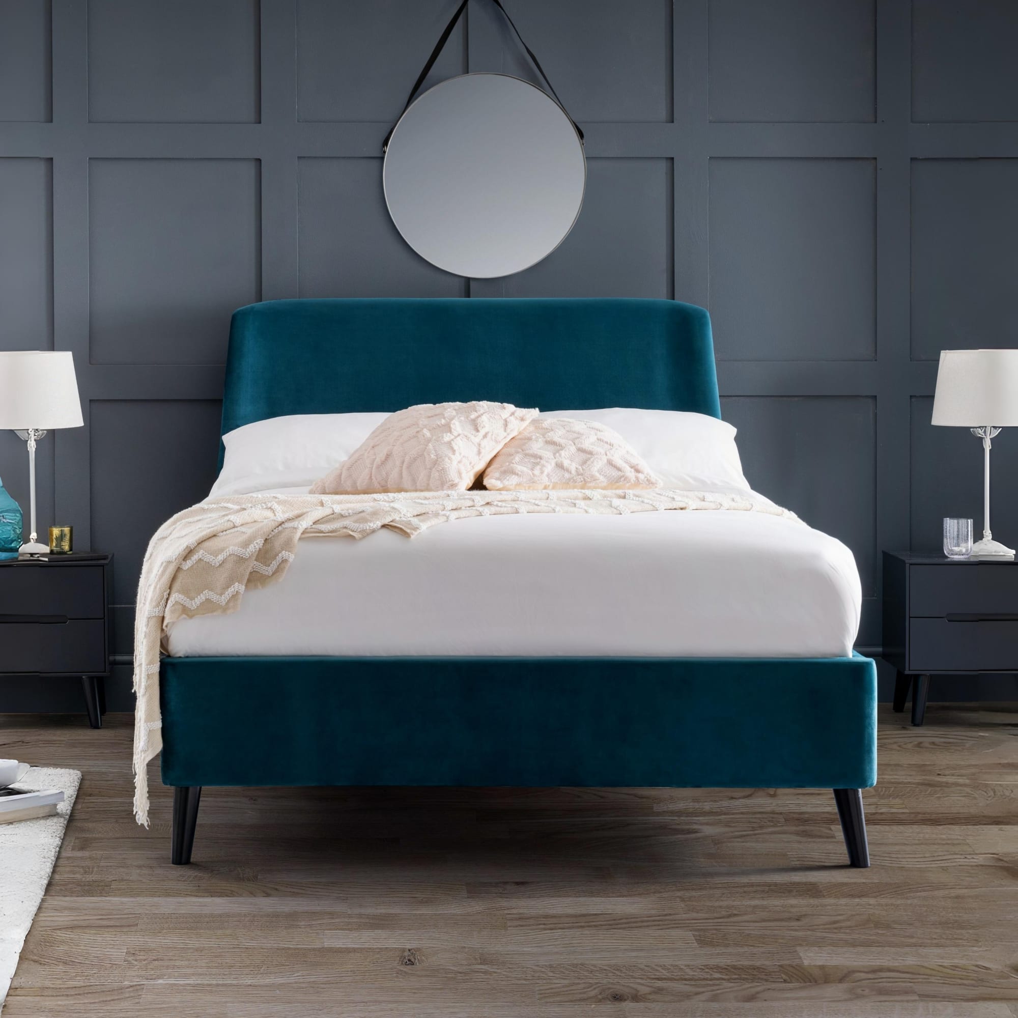 Frida Curved Velvet 135cm Double Bed - Teal