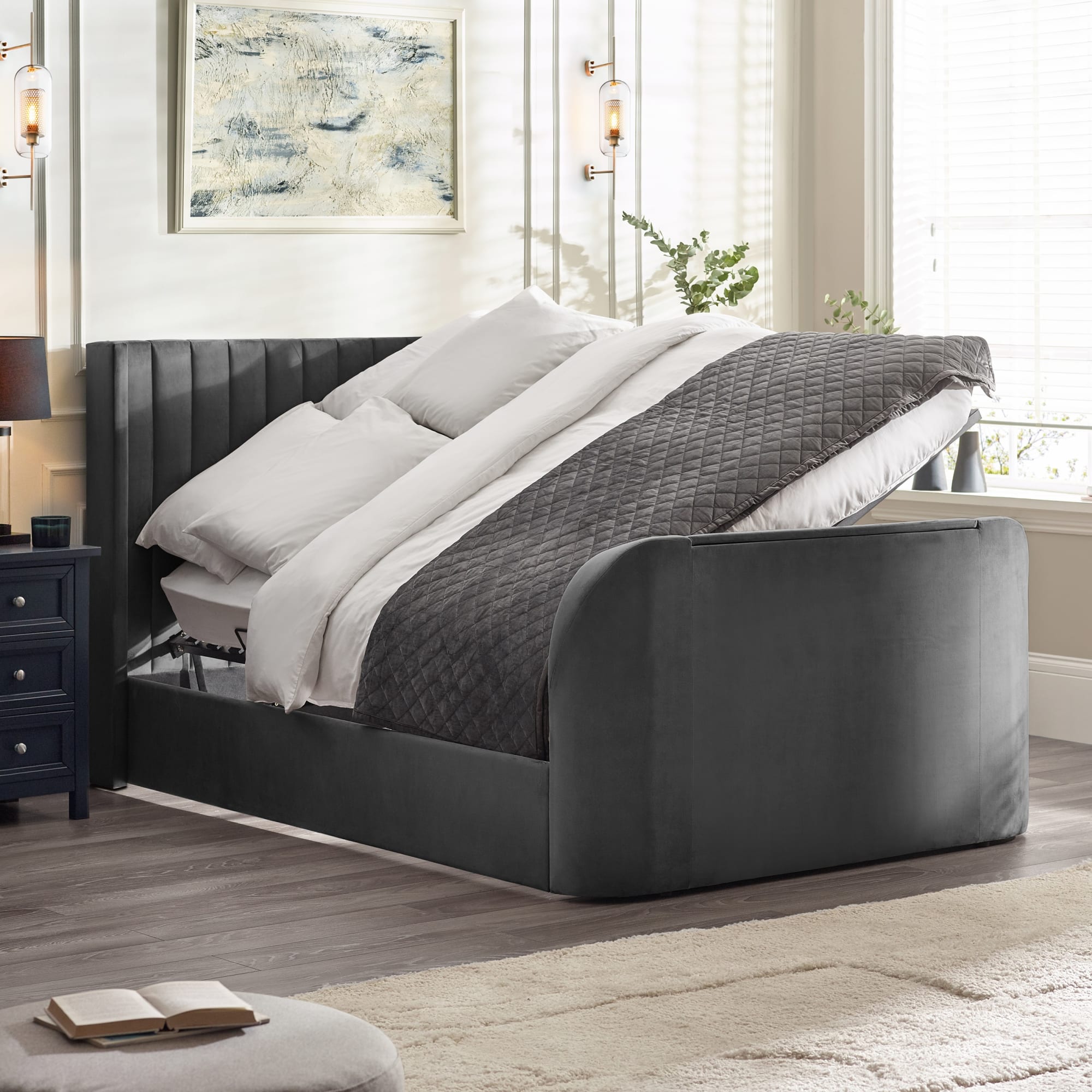 Clara Ottoman TV Bed 135cm - Dark Grey