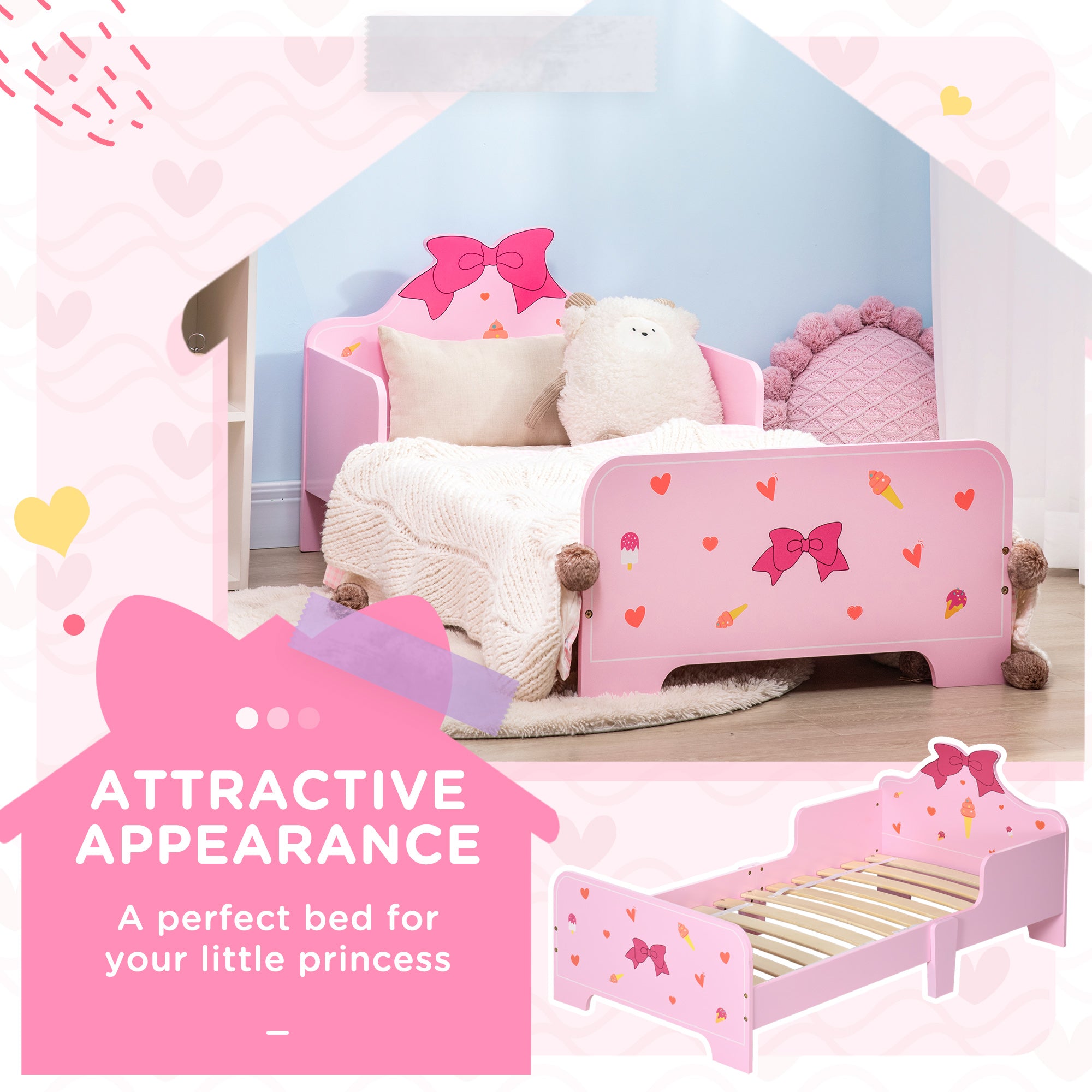 Low Kids Bed Frame with Bow Headboard