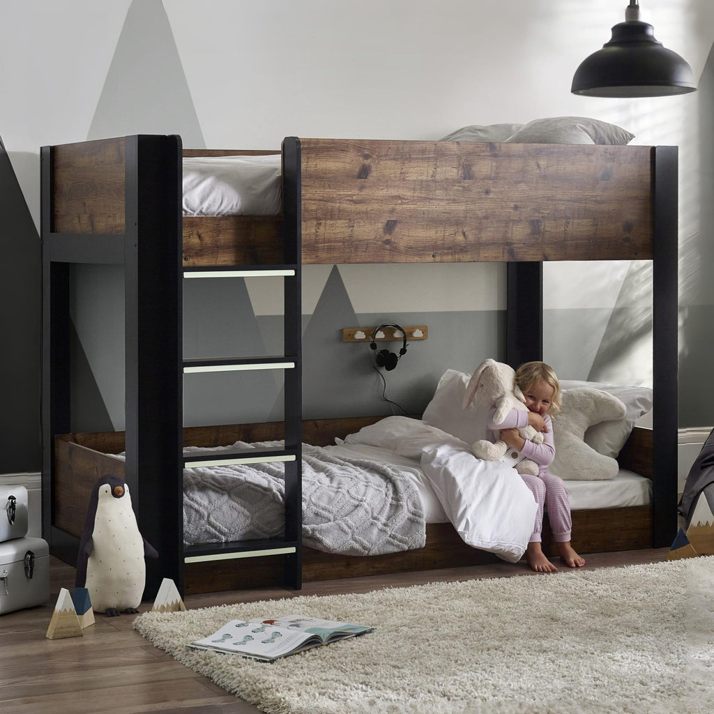 Solomon Wooden Bunk Bed – Rustic Oak & Black