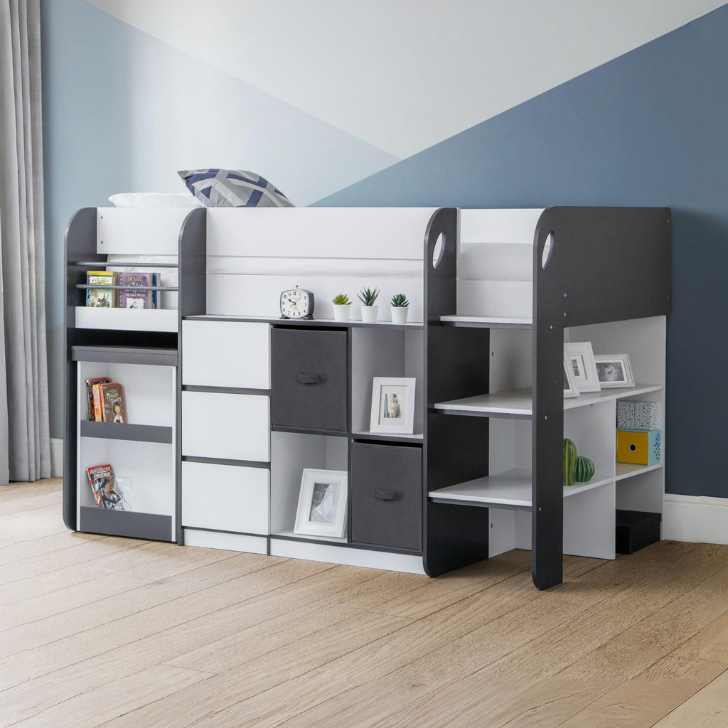 Arlo 3ft Single Mid Sleeper Bed – Charcoal Grey & White