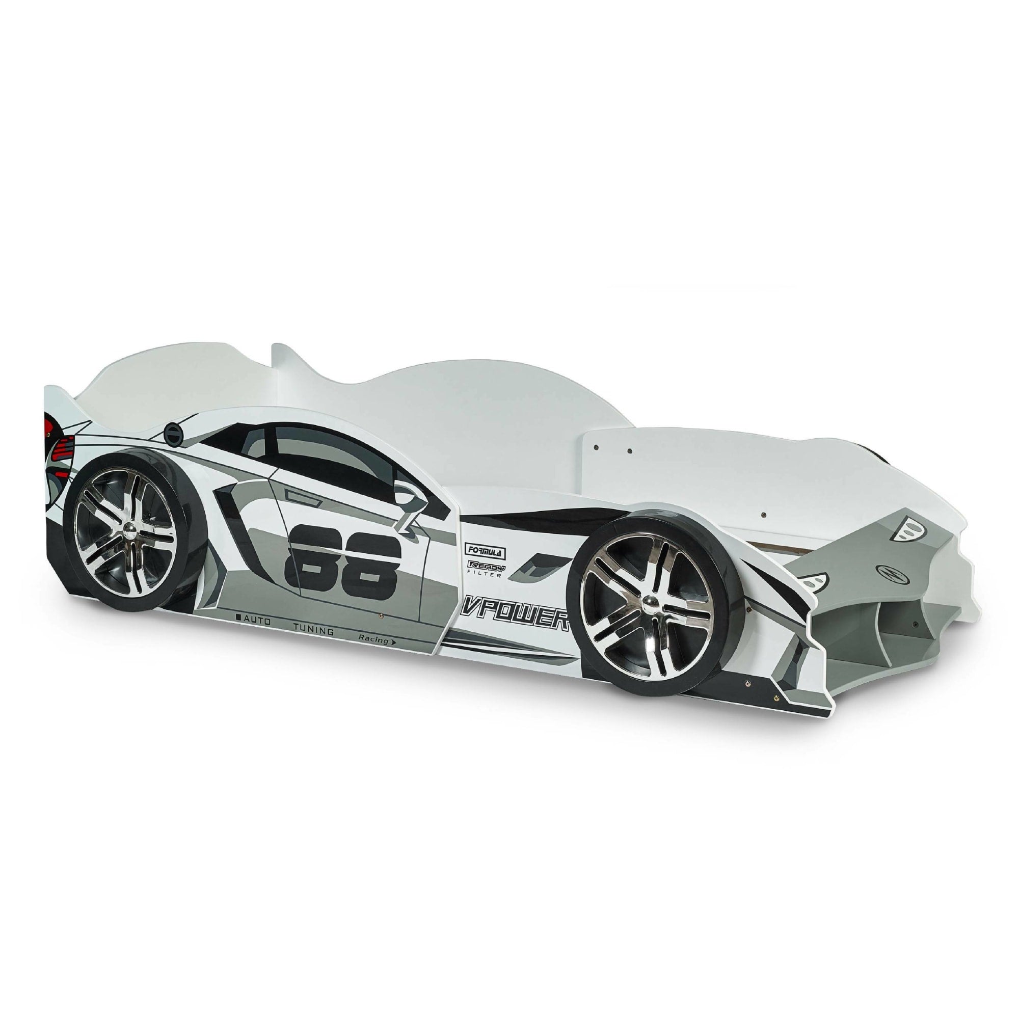 Storm White and Grey High Gloss 90cm Single Race Car Bed