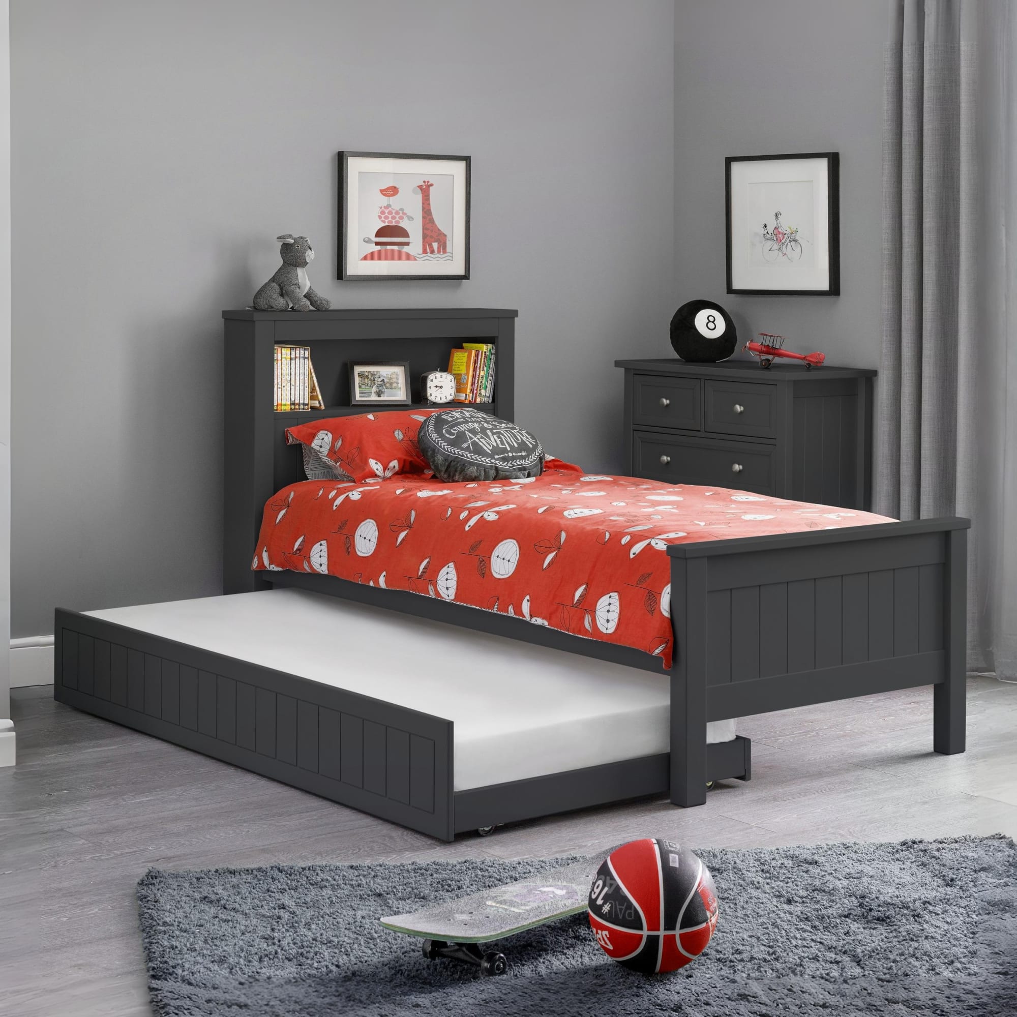 Harvey 3ft Single Bookcase Bed Frame with Underbed – Anthracite