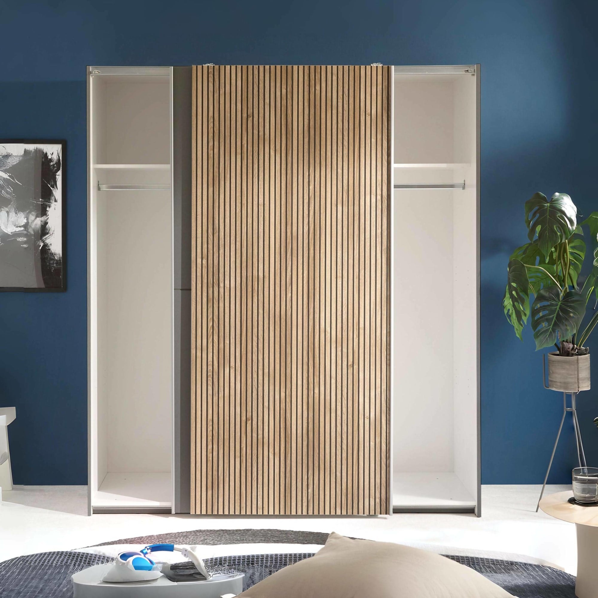 Berno Light Oak and Dark Grey Sliding 2 Door Wardrobe