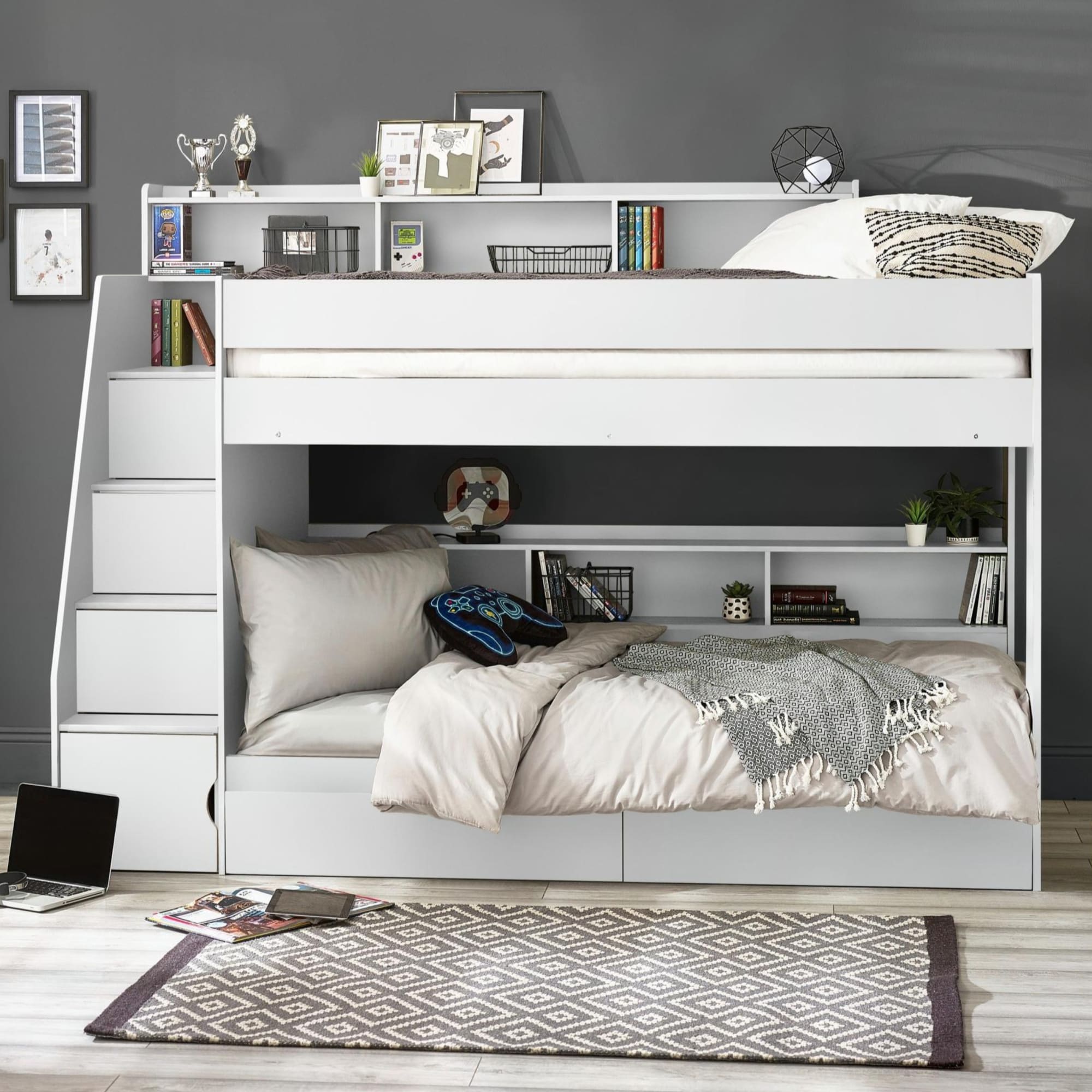 Camelot Staircase Bunk All White