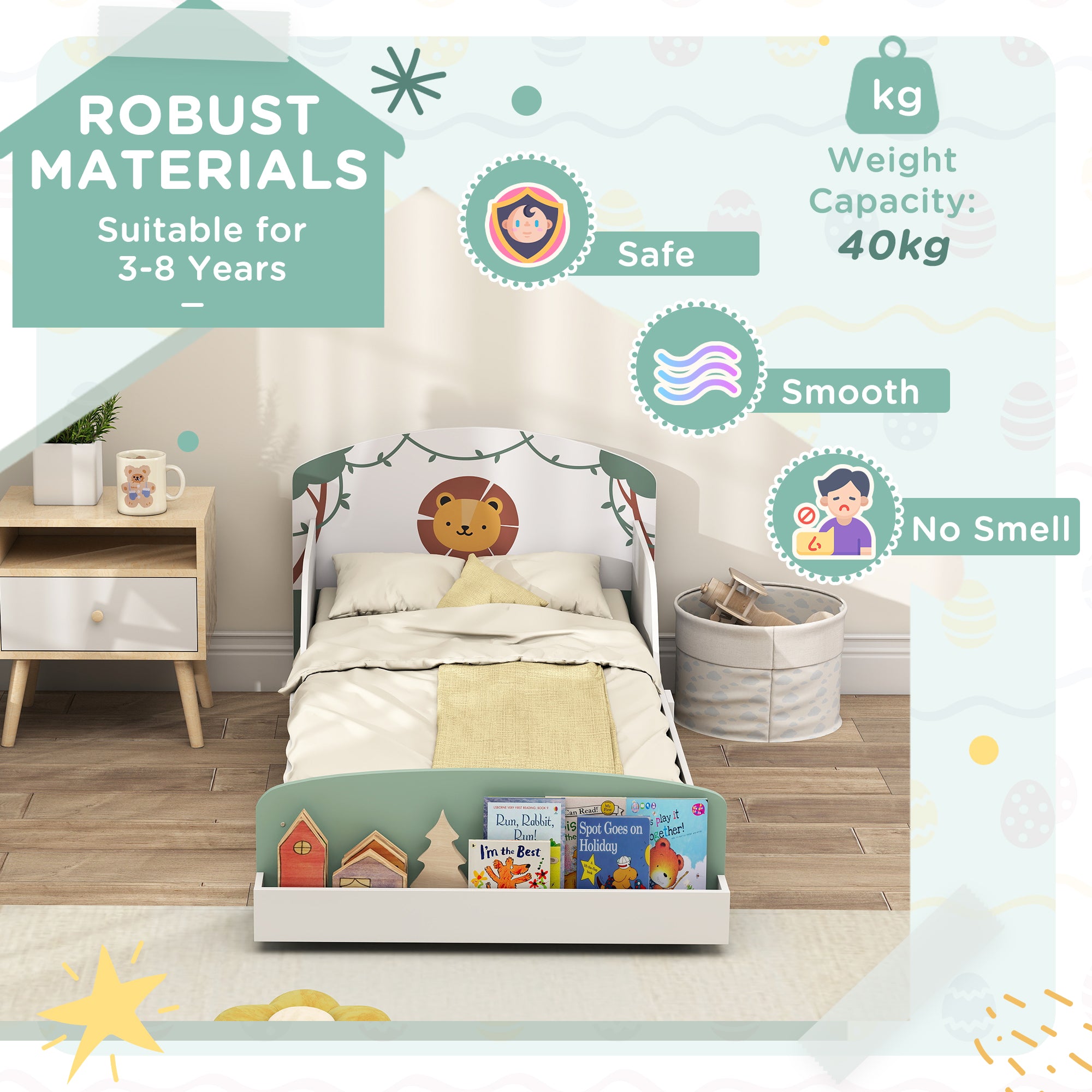 Low Kids Bed Frame with Lion Headboard