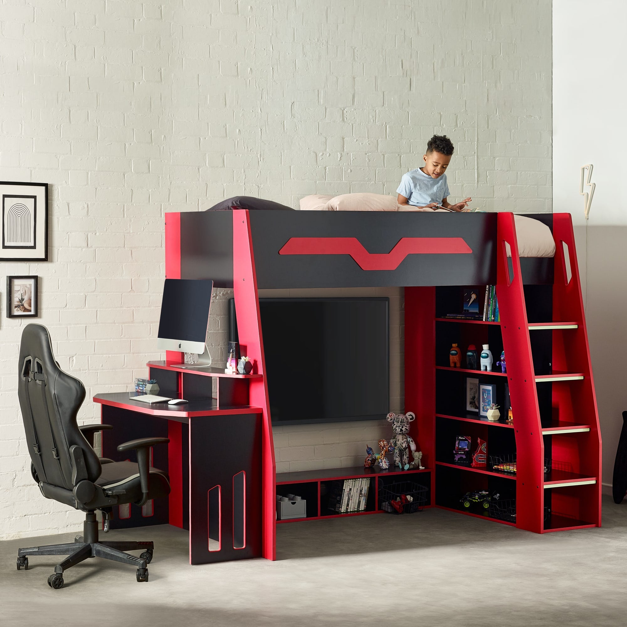 Eagle Single 90cm Gaming Highsleeper - Black and Red