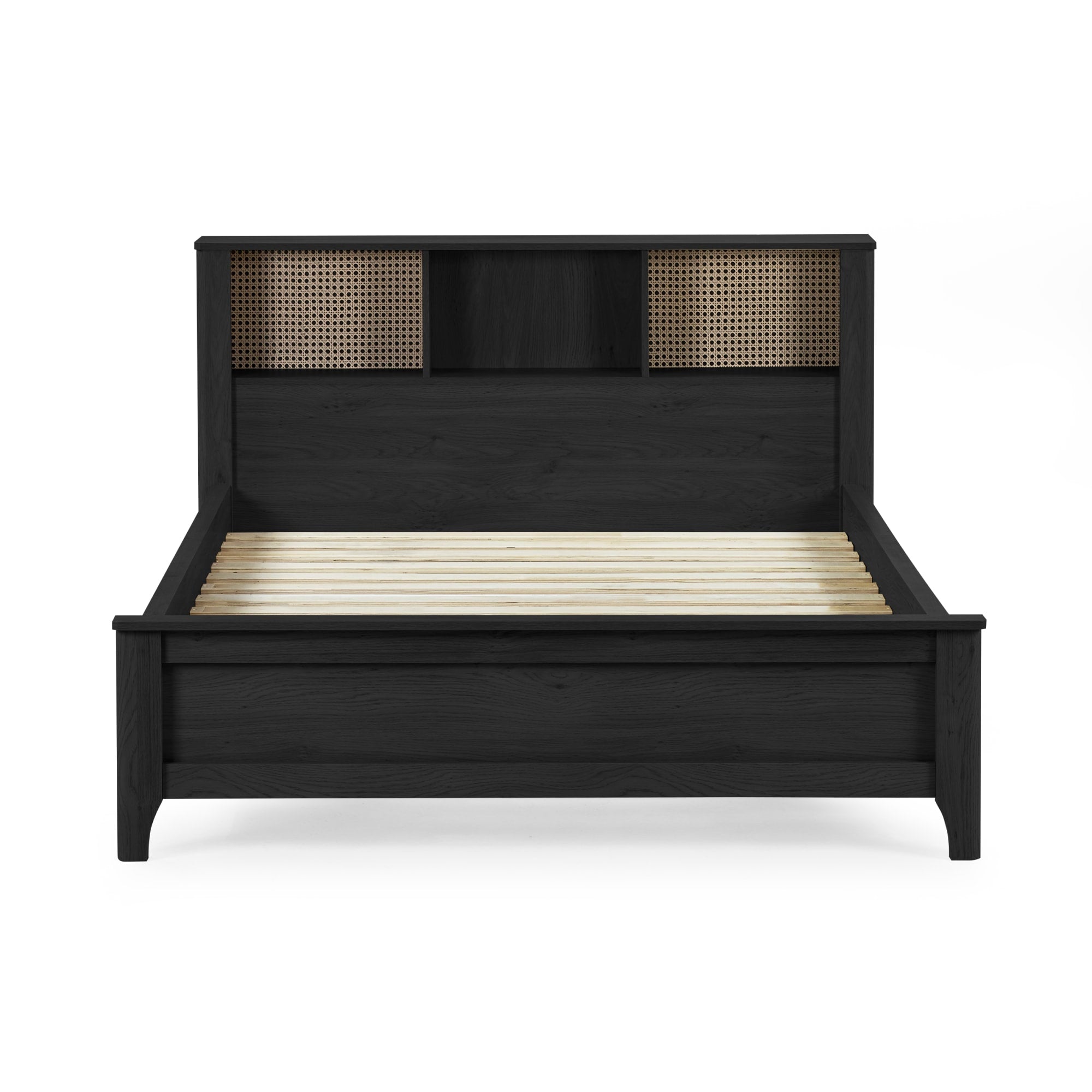 Sydney Black Ash Rattan Effect 135cm Double Bookcase Bed