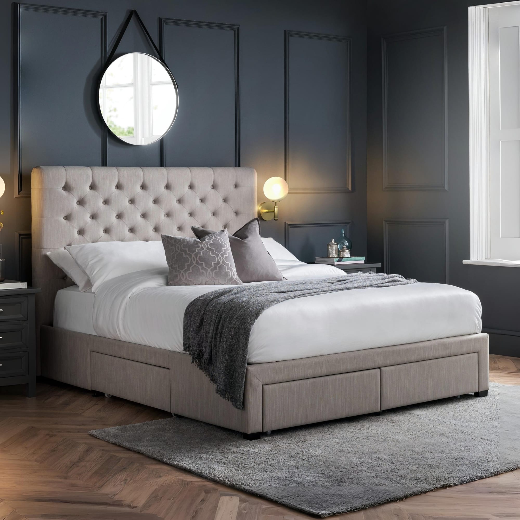 Wilton 4 Drawer 135cm Double Bed - Grey Linen