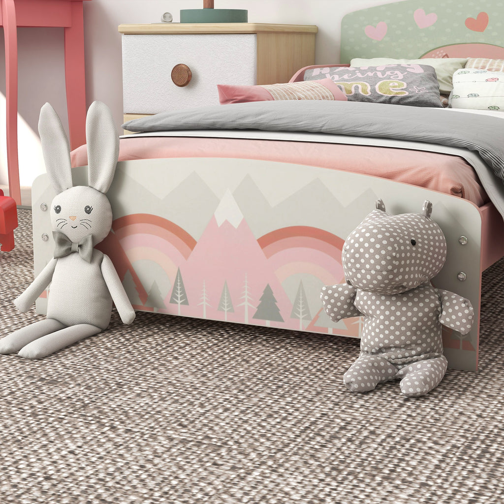 Low Kids Bed Frame with Girl and Hearts Headboard