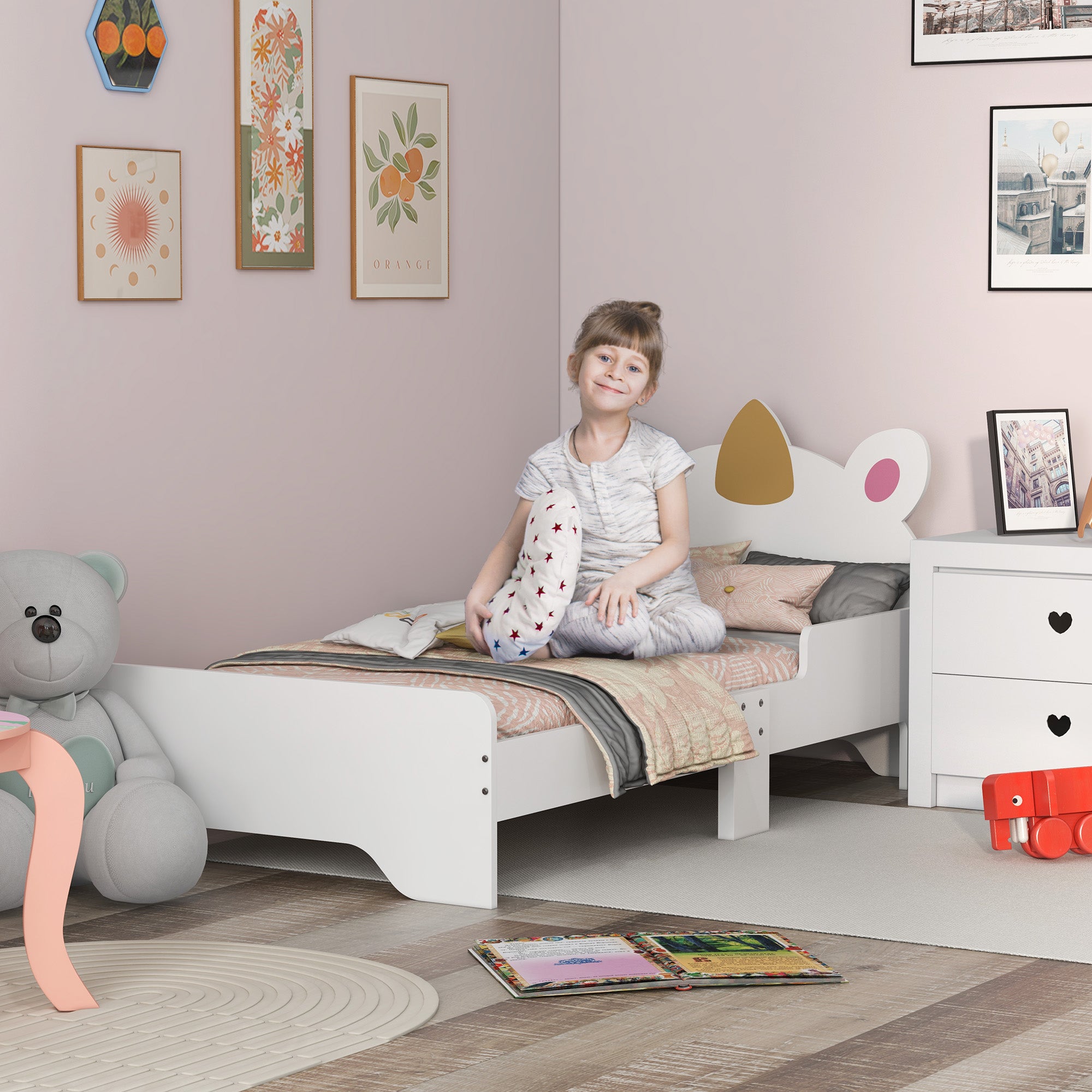 Low Kids Bed Frame with White Unicorn Headboard