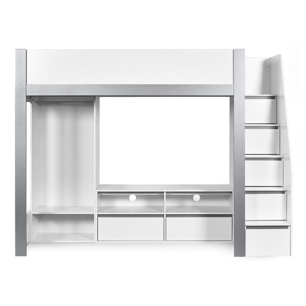 Gaia 90cm Single Highsleeper TV Bed - White and Silver
