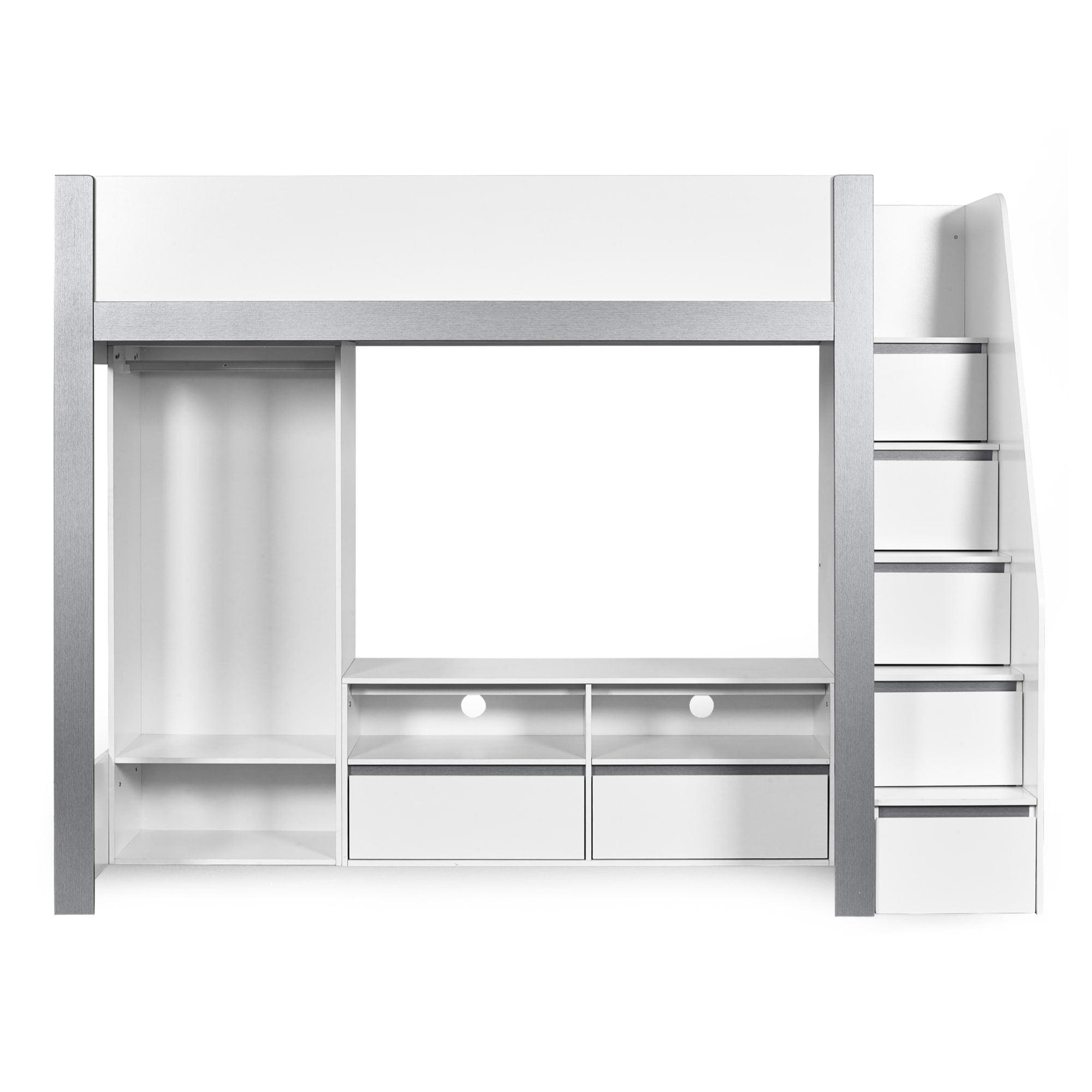 Gaia 90cm Single Highsleeper TV Bed - White and Silver