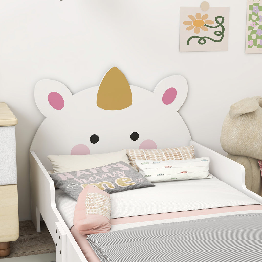 Low Kids Bed Frame with White Unicorn Headboard